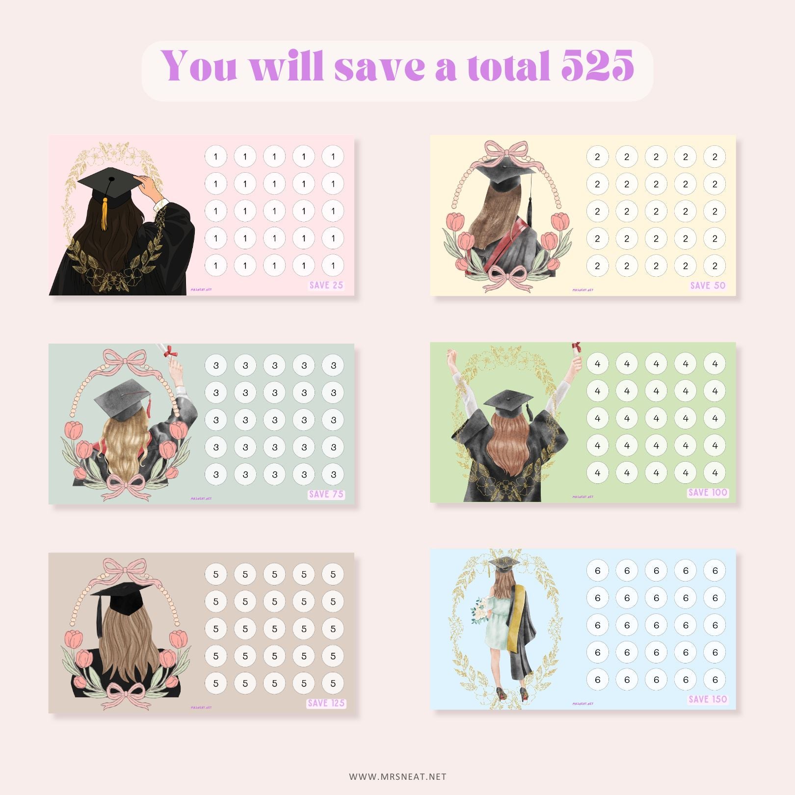 Graduation Fund Savings Challenge, Tiny Mini Savings Challenge, A6, Cash Stuffing, 6 Challenges, Budget Tracker, Money Tracker, Savings Tracker, Money Game
