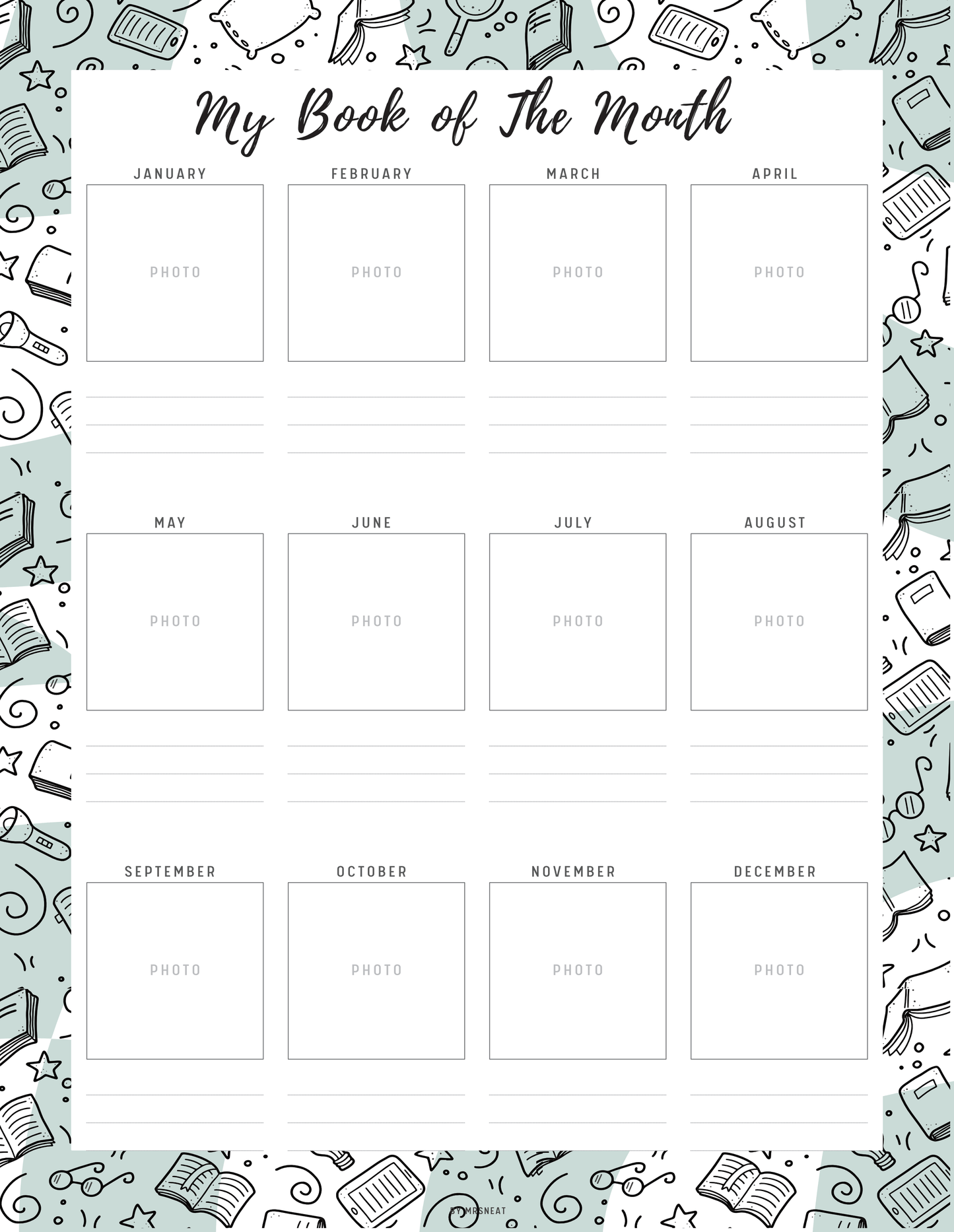 My Book of The Month Template Printable, A4, A5, Letter, Half Letter, 5 Colors, Digital Planner