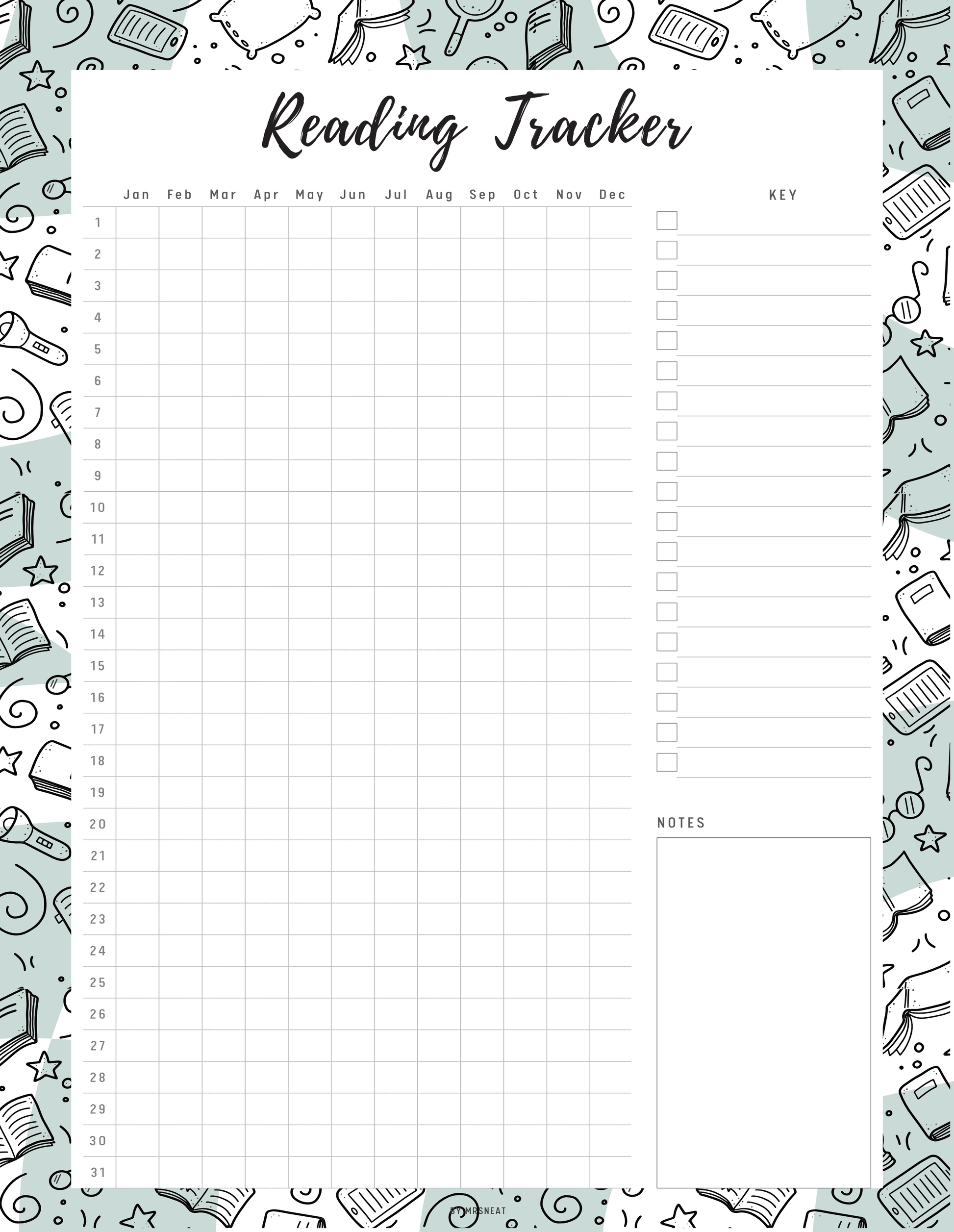 Reading Tracker Template Printable, 5 Colors, A4, A5, Letter, Half Letter, Digital Planner