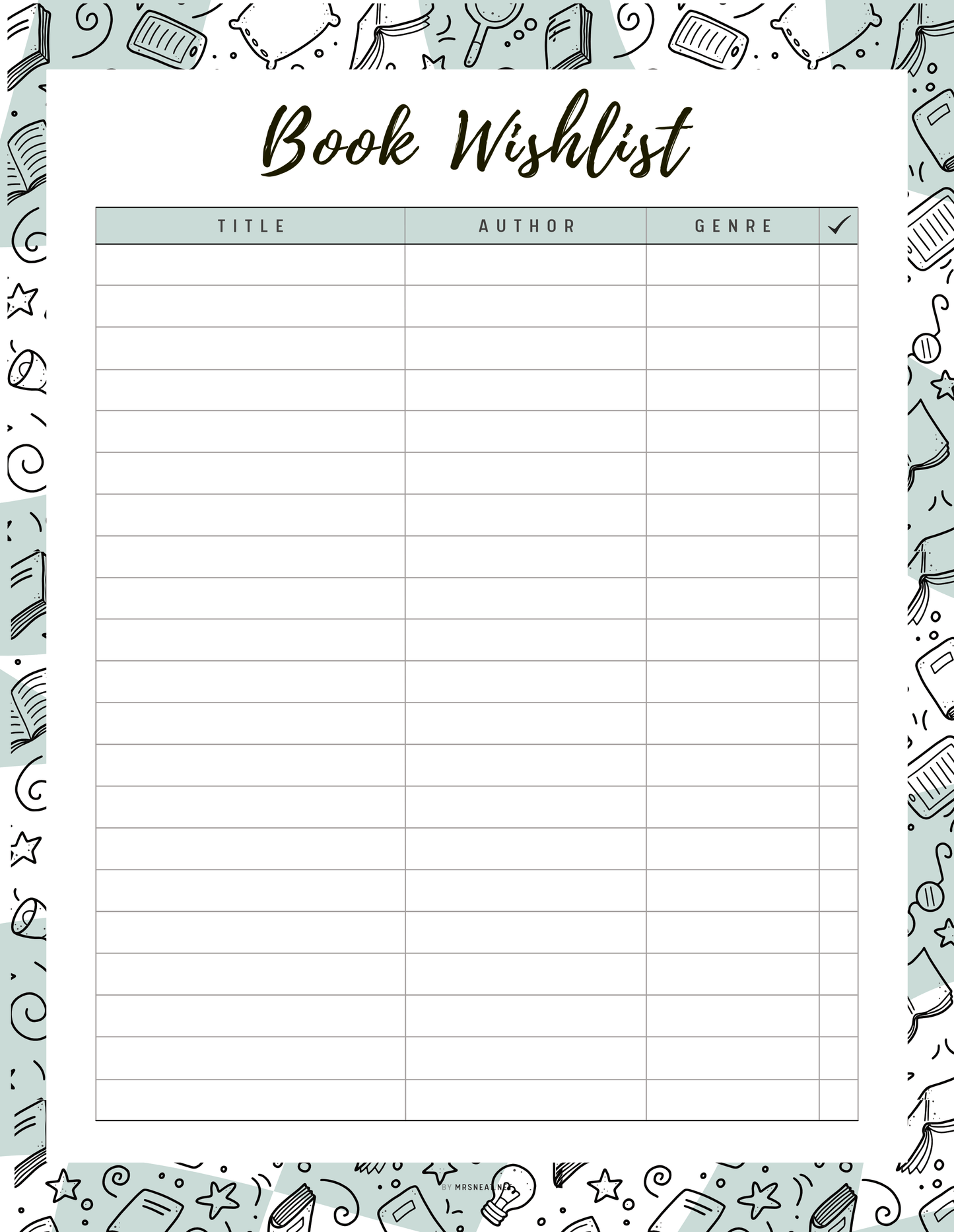 Colorful Book Wishlist Template Printable, 5 colors : Peach, Green, Blue, Pink and Neutral, A4, A5, Letter, Half Letter, Digital Planner