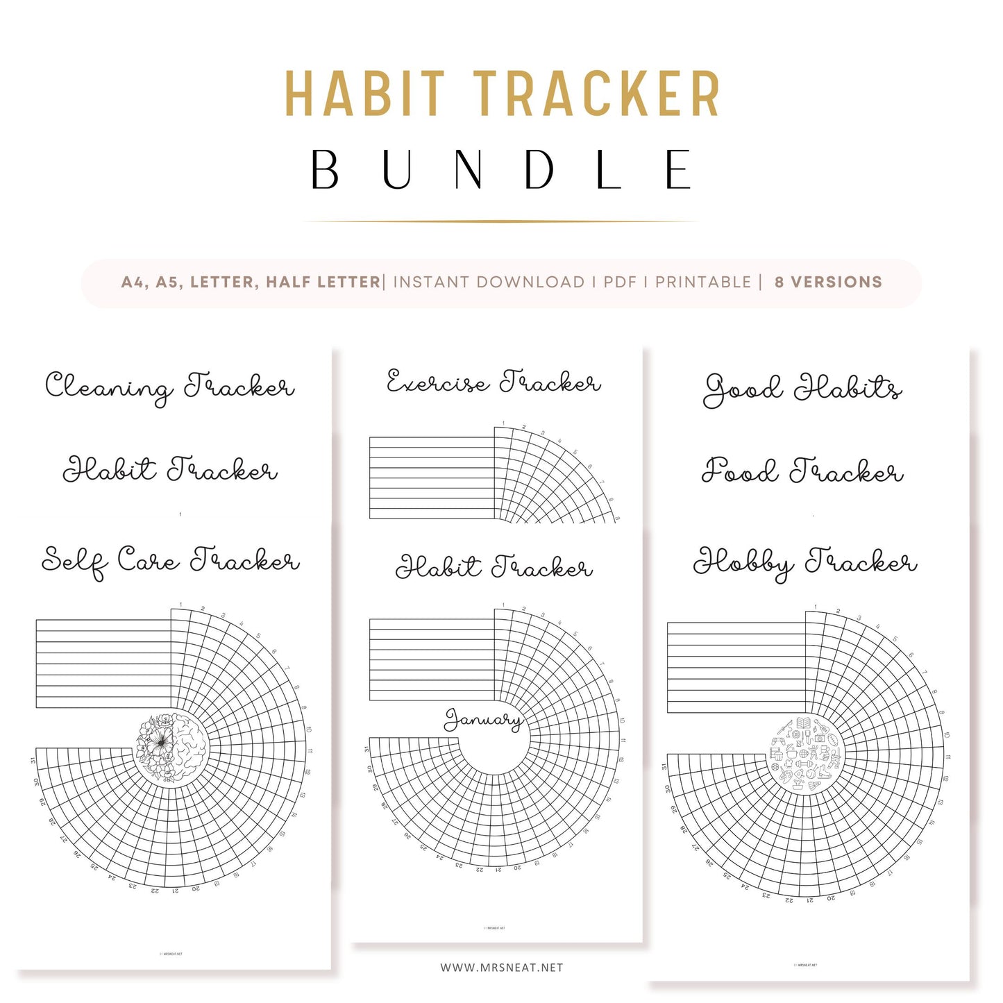 Monthly trackers bundle printable bullet journal pages, Monthly mood Habit 2025, Premade bullet journal book, Cleaning Tracker, Habit Tracker, Self Care Tracker, Exercise Tracker, Food Tracker, Hobby Tracker, Habit Tracker, Digital Planner, A4, A5, Letter, Half Letter