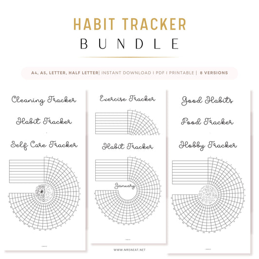 Monthly trackers bundle printable bullet journal pages, Monthly mood Habit 2025, Premade bullet journal book, Cleaning Tracker, Habit Tracker, Self Care Tracker, Exercise Tracker, Food Tracker, Hobby Tracker, Habit Tracker, Digital Planner, A4, A5, Letter, Half Letter