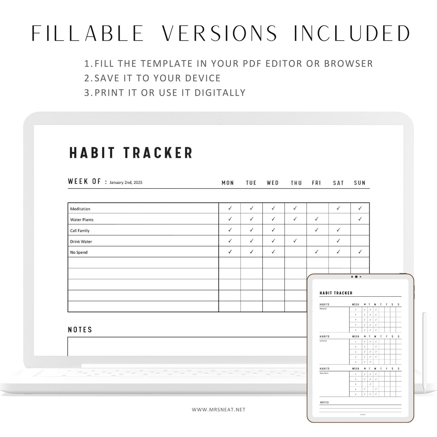 Fillable Habit Tracker Printable, Habit Tracker Journal, Daily Weekly Monthly Habit Tracker, PDF, A4, A5, Letter, Half Letter