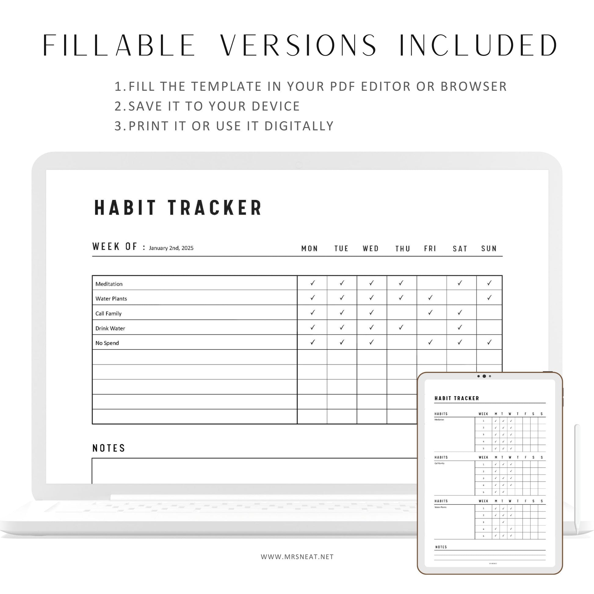 Fillable Habit Tracker Printable, Habit Tracker Journal, Daily Weekly Monthly Habit Tracker, PDF, A4, A5, Letter, Half Letter