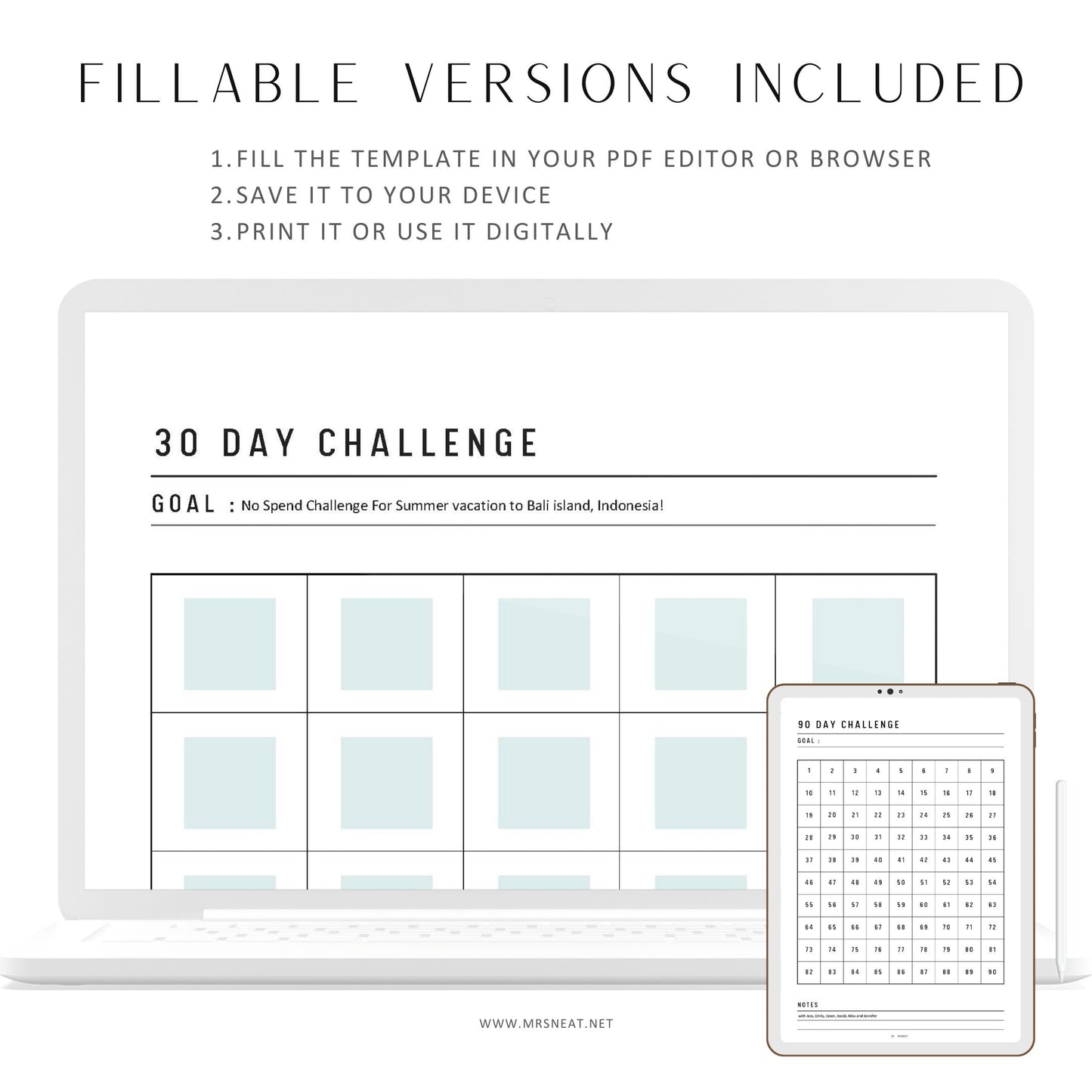 30, 60, 90 and 100 Day Habit Tracker, Fillable Habit Challenge Printable, PDF, A4, A5, Letter, Half Letter