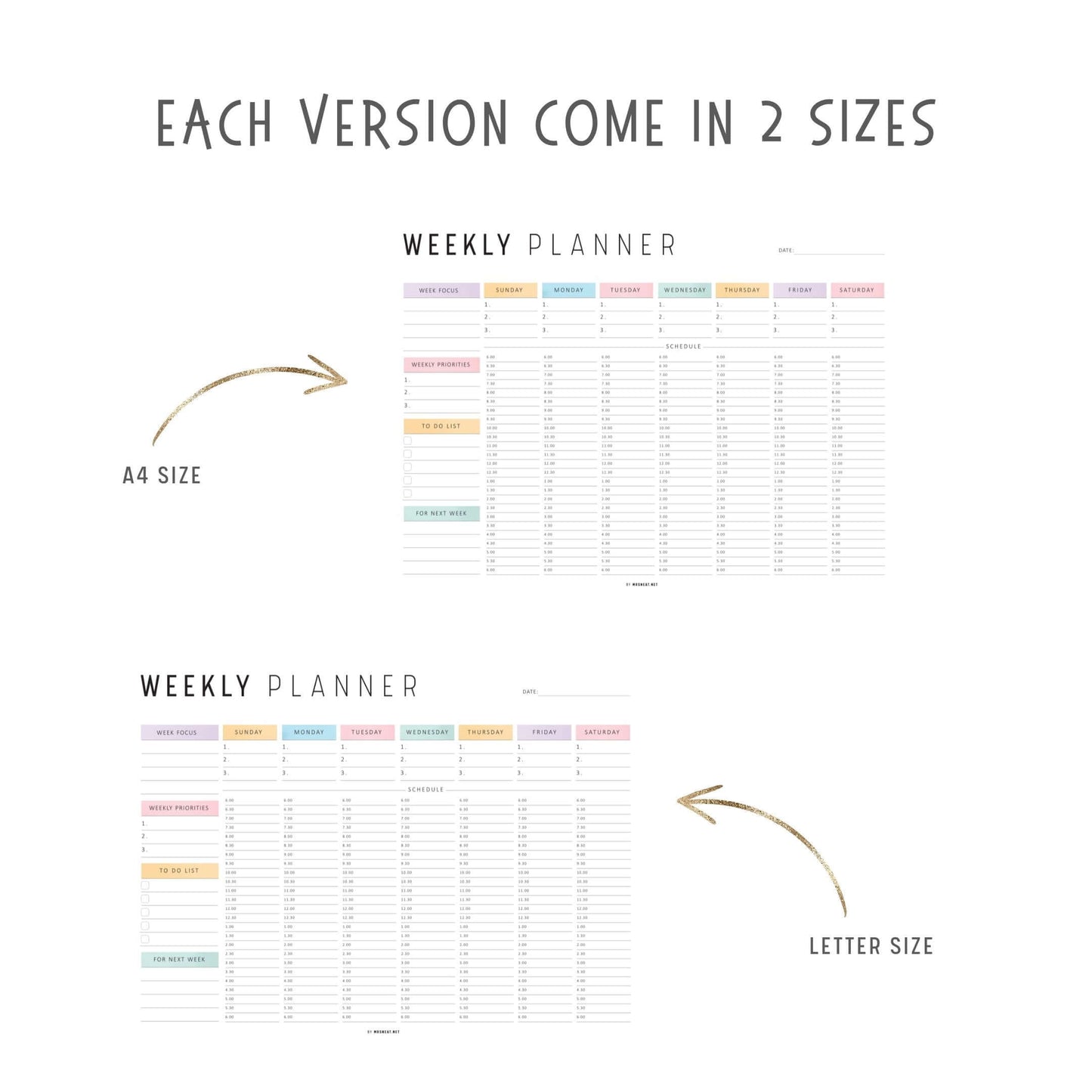 Half Hour Weekly Planner Landscape Template, Sunday and Monday Start Included, A4 & Letter size, Neutral and Colorful Page Options Included, Printable and Digital Planner