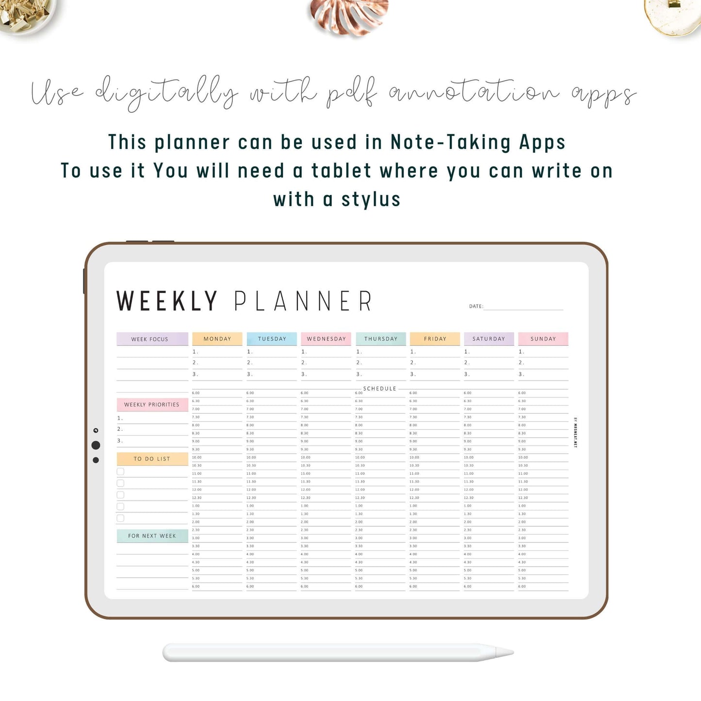 Half Hour Weekly Planner Landscape Template, Sunday and Monday Start Included, A4 & Letter size, Neutral and Colorful Page Options Included, Printable and Digital Planner