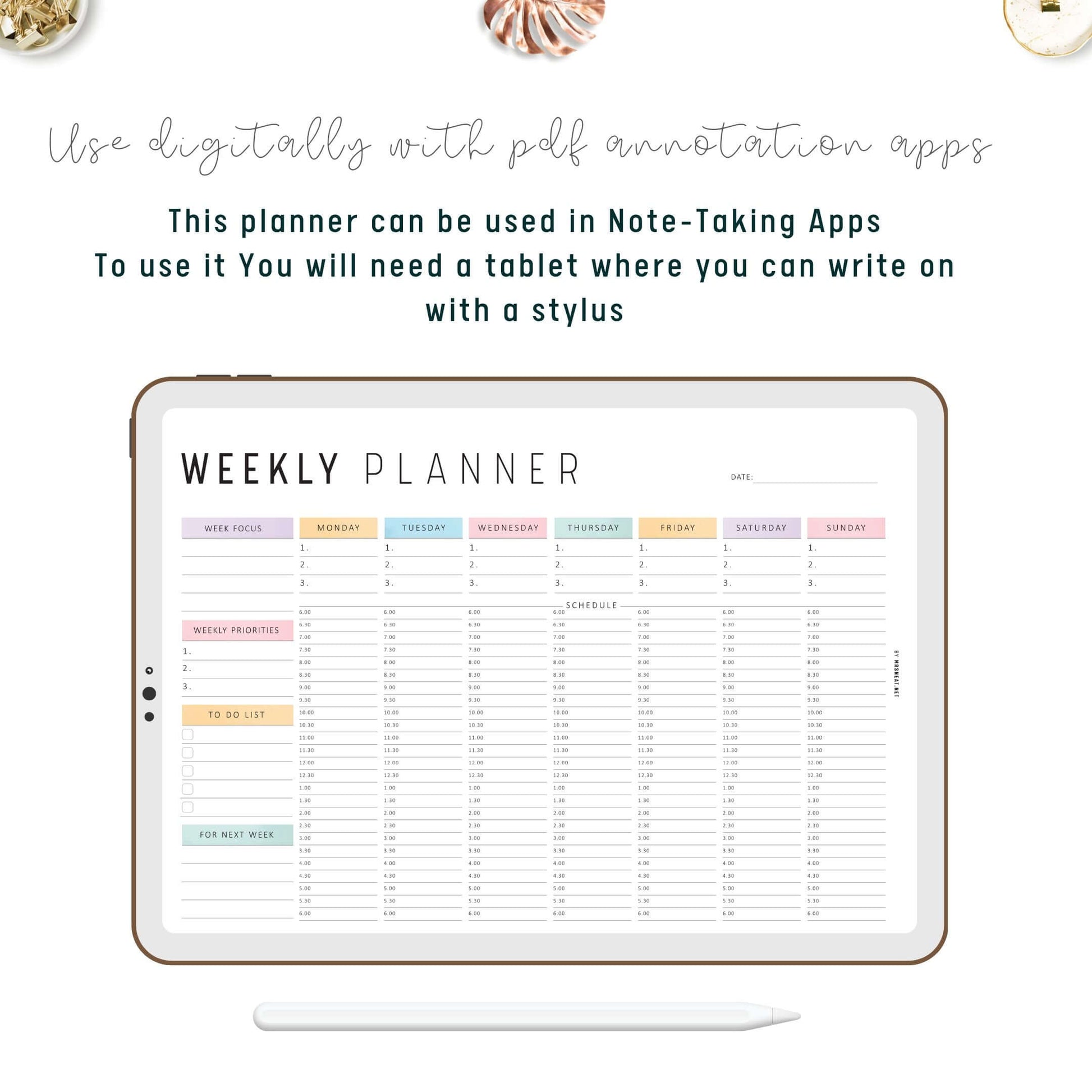 Half Hour Weekly Planner Landscape Template, Sunday and Monday Start Included, A4 & Letter size, Neutral and Colorful Page Options Included, Printable and Digital Planner