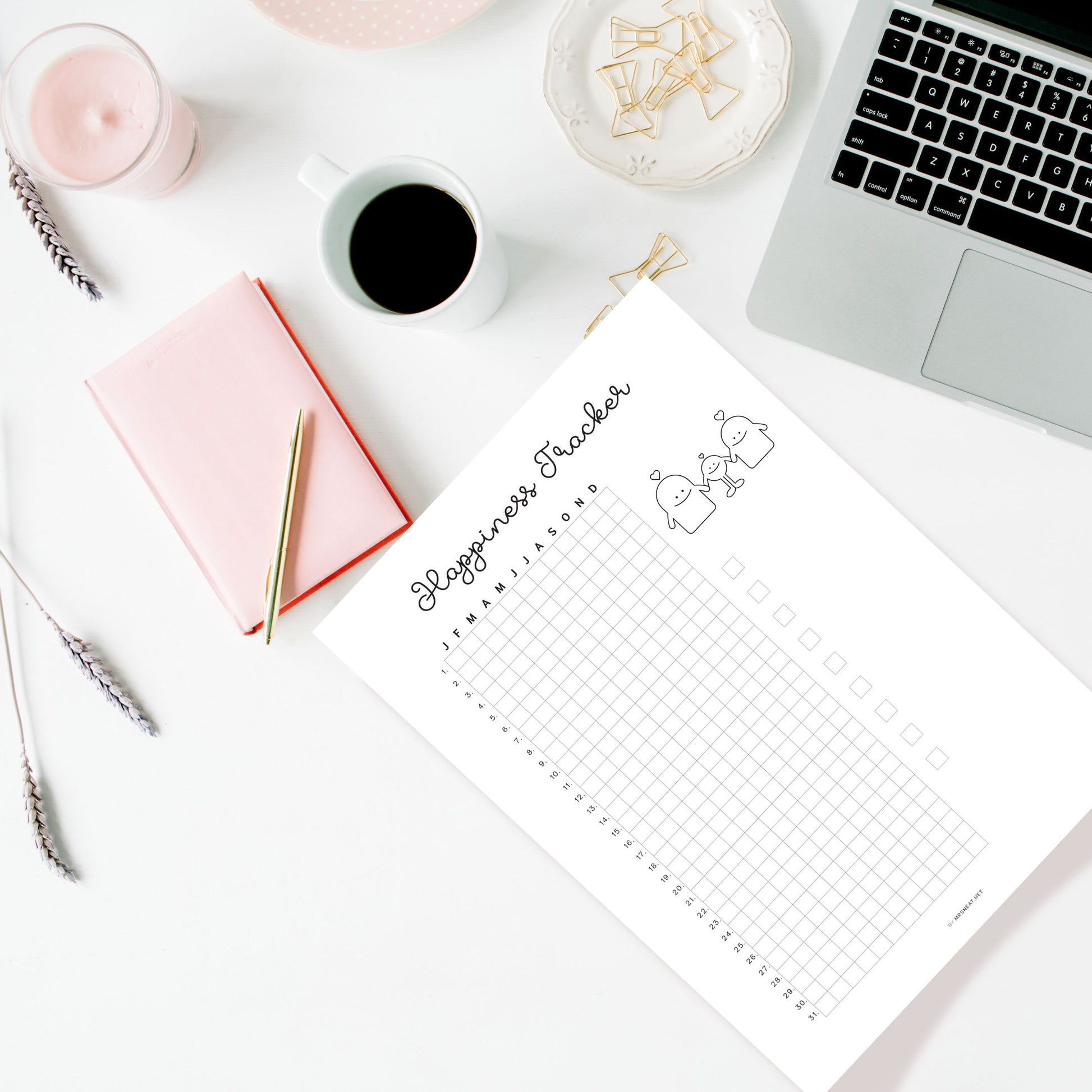 Happiness Tracker, PRINTABLE Journal Page, Planner Page, Daily Tracker, Mood Tracker, Track Mood, Track Happiness, Happy Tracker, 2 Versions, A4, A5, Letter, Half Letter, Printable Planner, Digital Planner