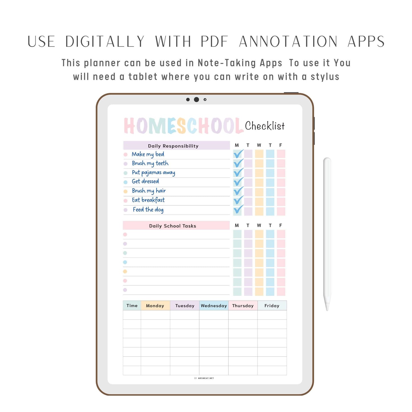 Homeschool Checklist Template PDF, Fillable PDF, Editable PDF, Digital Planner, Printable Planner, A4, A5, Letter, Half Letter, Pre-filled and blank version 