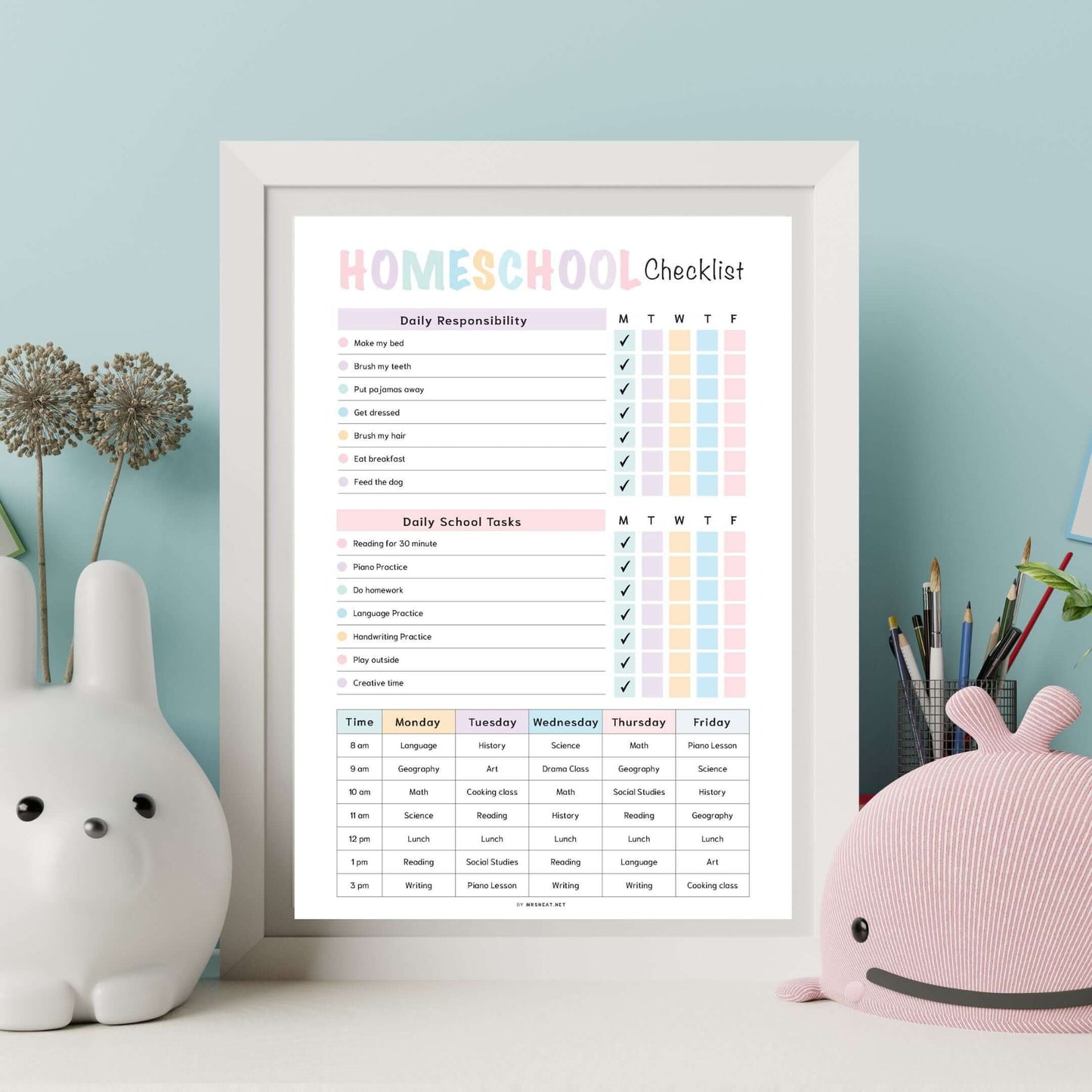 Homeschool Checklist Template PDF, Fillable PDF, Editable PDF, Digital Planner, Printable Planner, A4, A5, Letter, Half Letter, Pre-filled and blank version 