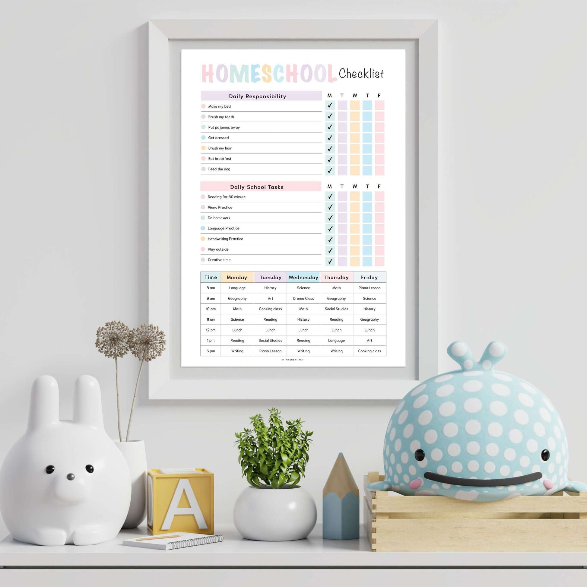 Homeschool Checklist Template PDF, Fillable PDF, Editable PDF, Digital Planner, Printable Planner, A4, A5, Letter, Half Letter, Pre-filled and blank version 