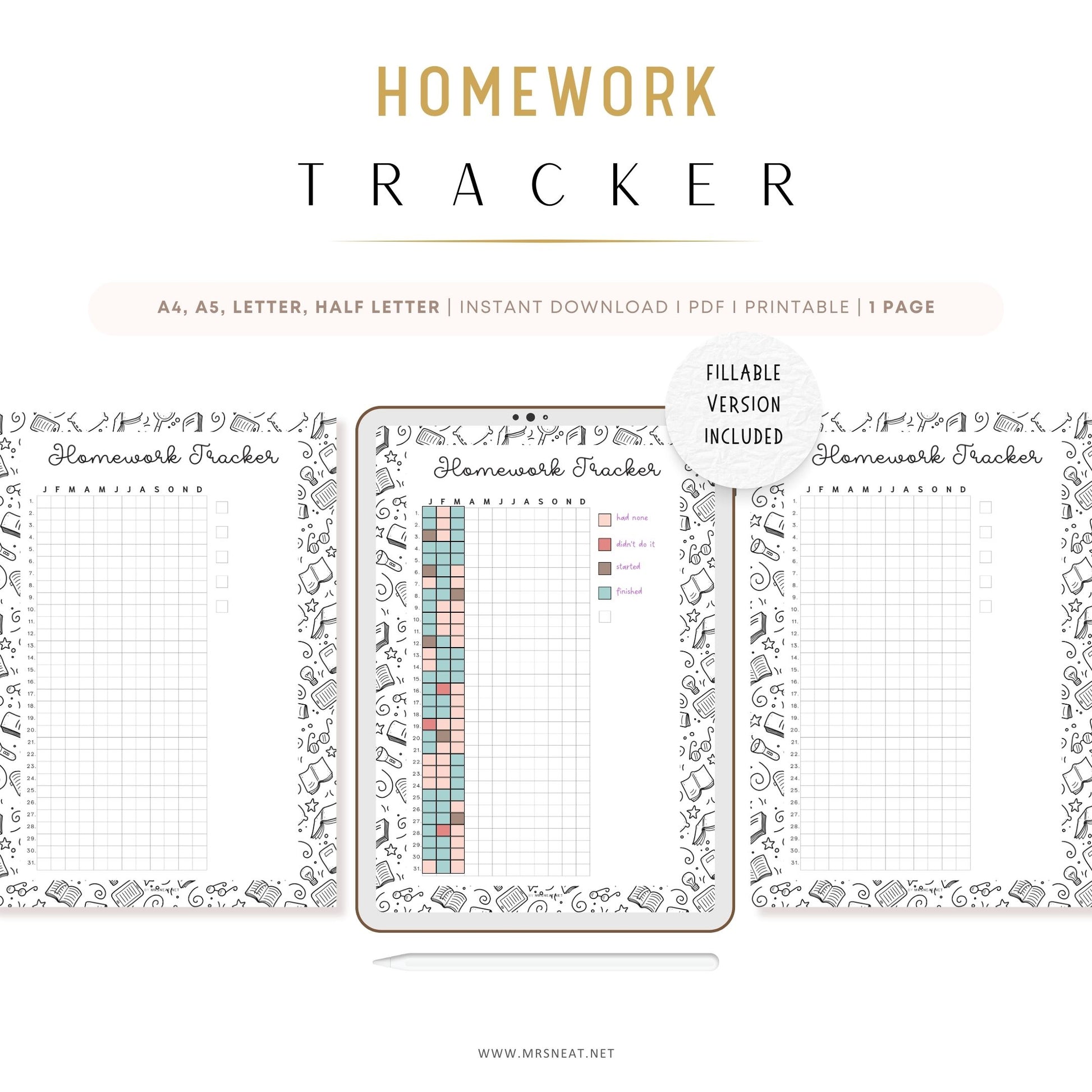 Homework Tracker, PRINTABLE Journal Page, Student Journal, Student Planner Page, Student Agenda, Assignment Tracker, Track Homework, Digital Planner, Printable Planner, A4, A5, Letter, Half Letter