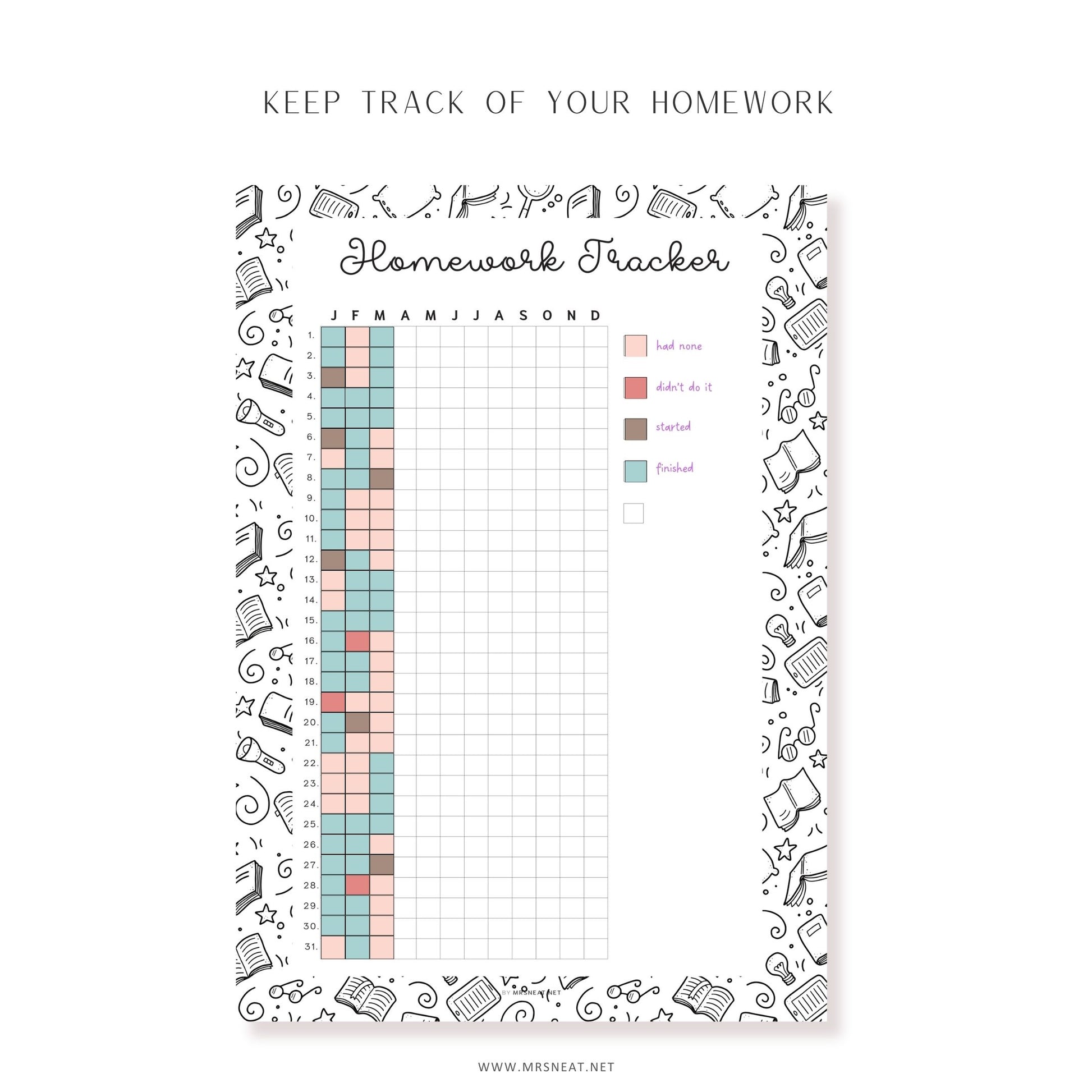 Homework Tracker, PRINTABLE Journal Page, Student Journal, Student Planner Page, Student Agenda, Assignment Tracker, Track Homework, Digital Planner, Printable Planner, A4, A5, Letter, Half Letter