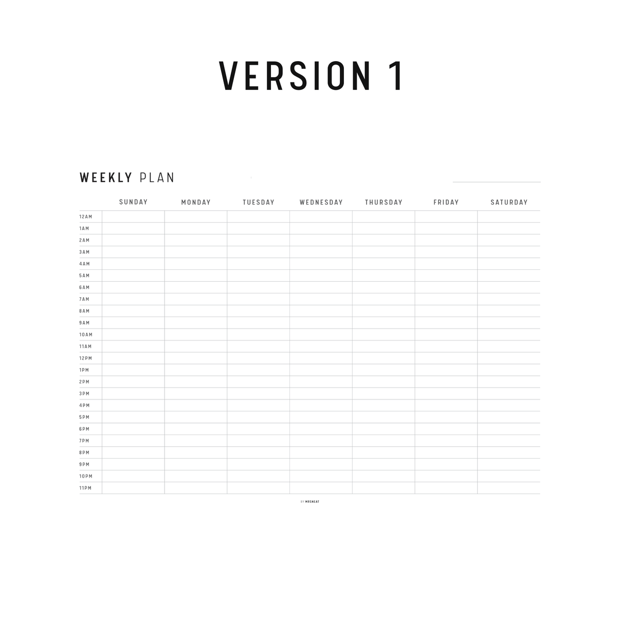 Hourly Weekly Schedule Printable - M209 – mrsneat