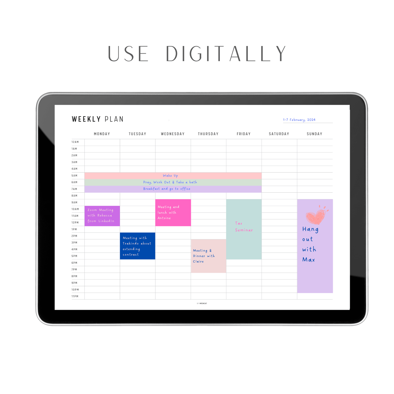 Hourly Weekly Schedule Printable M209 mrsneat