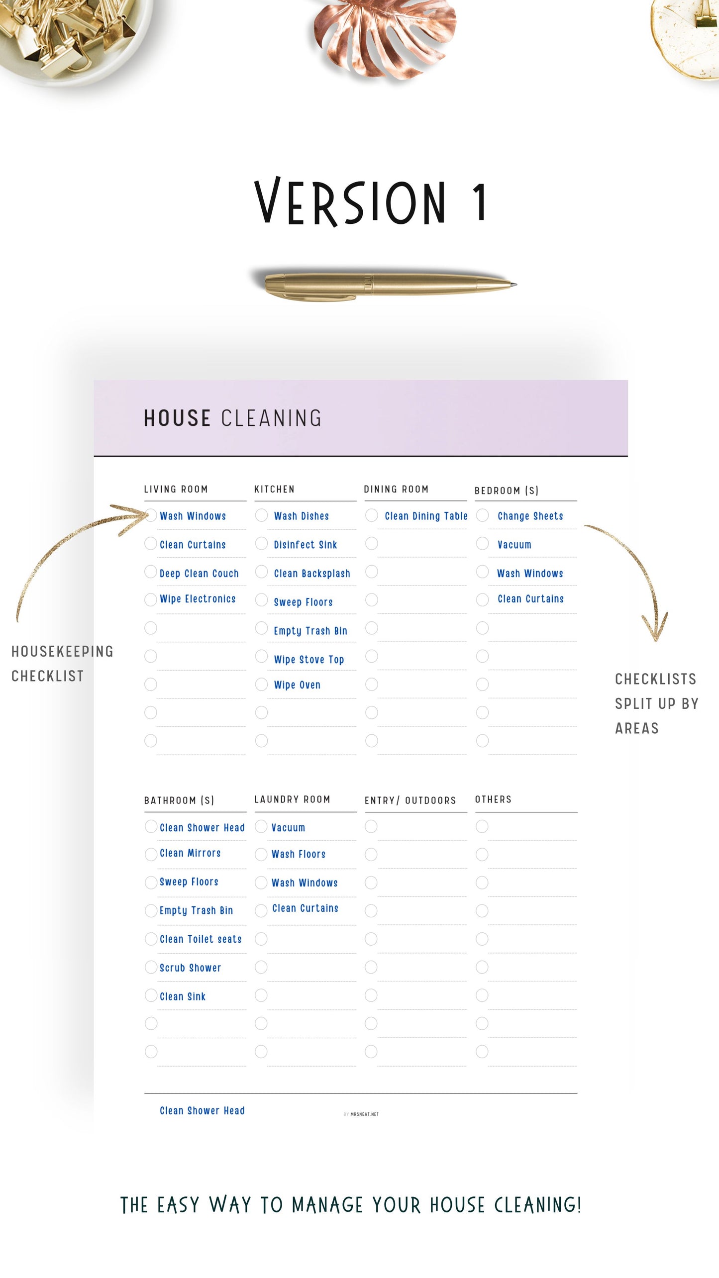 Version 1 House Cleaning Checklist Printable