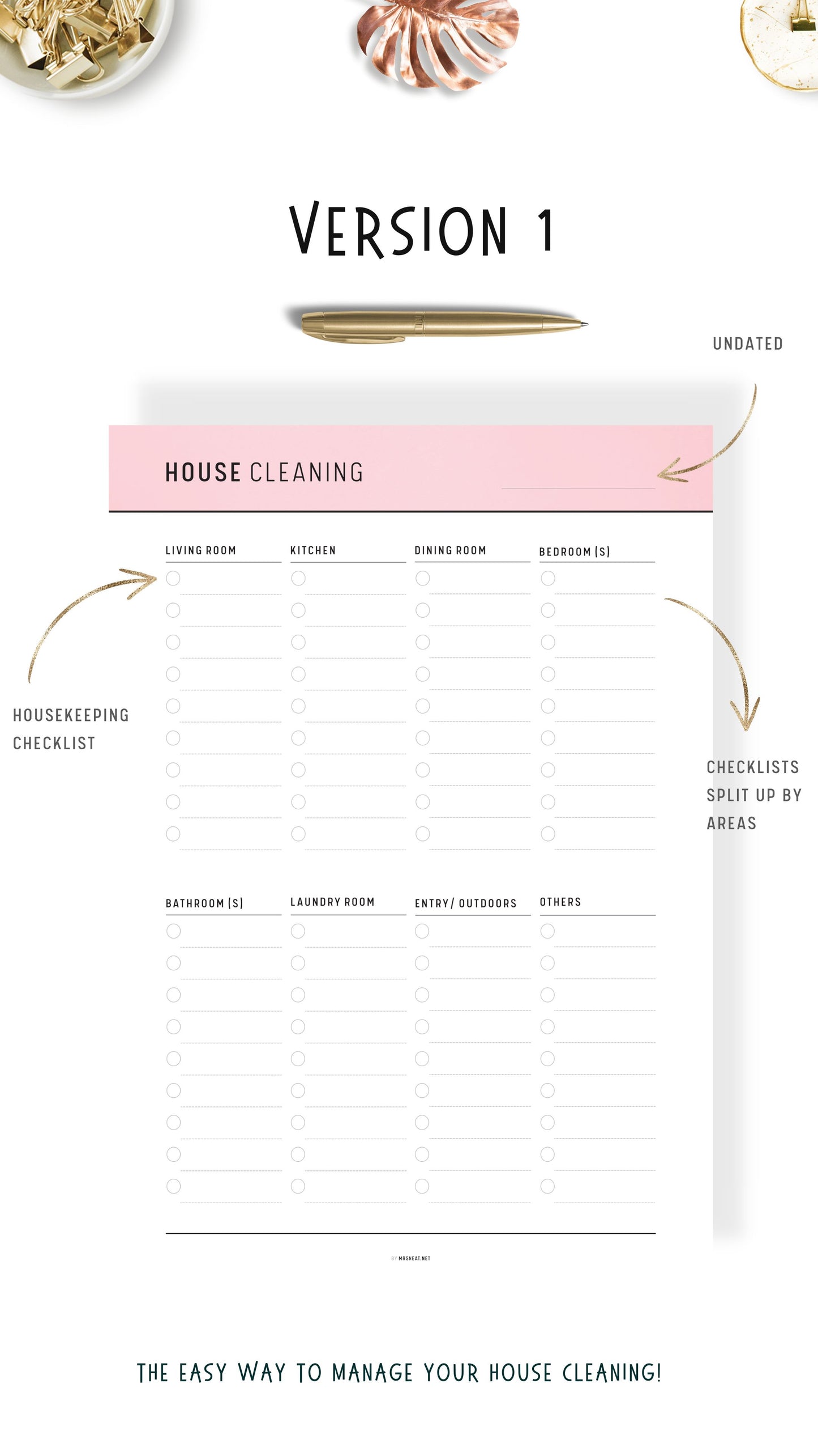 Pink House Cleaning Checklist Printable