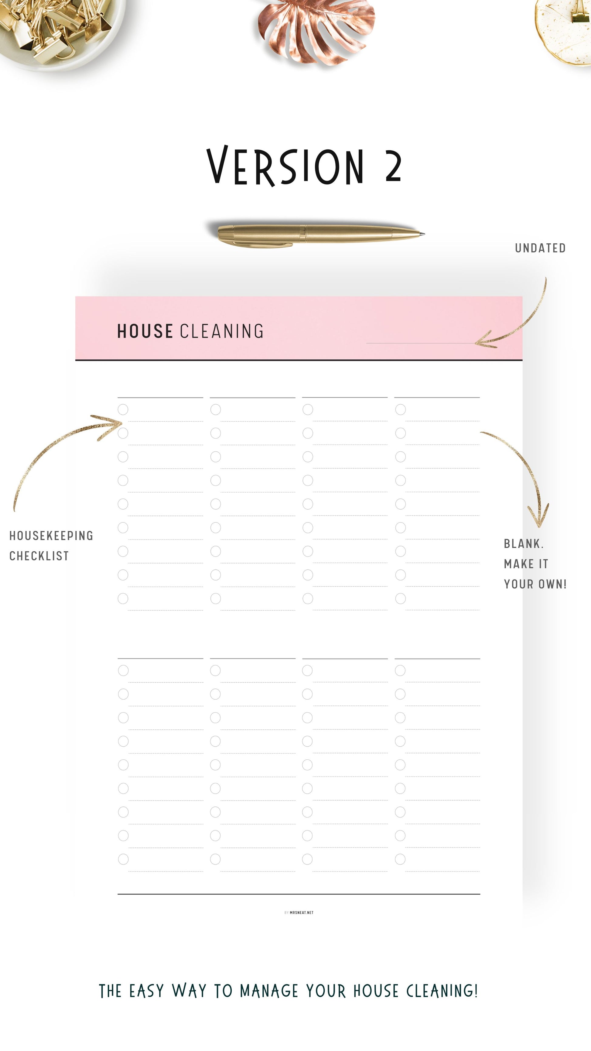 Blush Pink Version 2 House Cleaning Checklist Printable