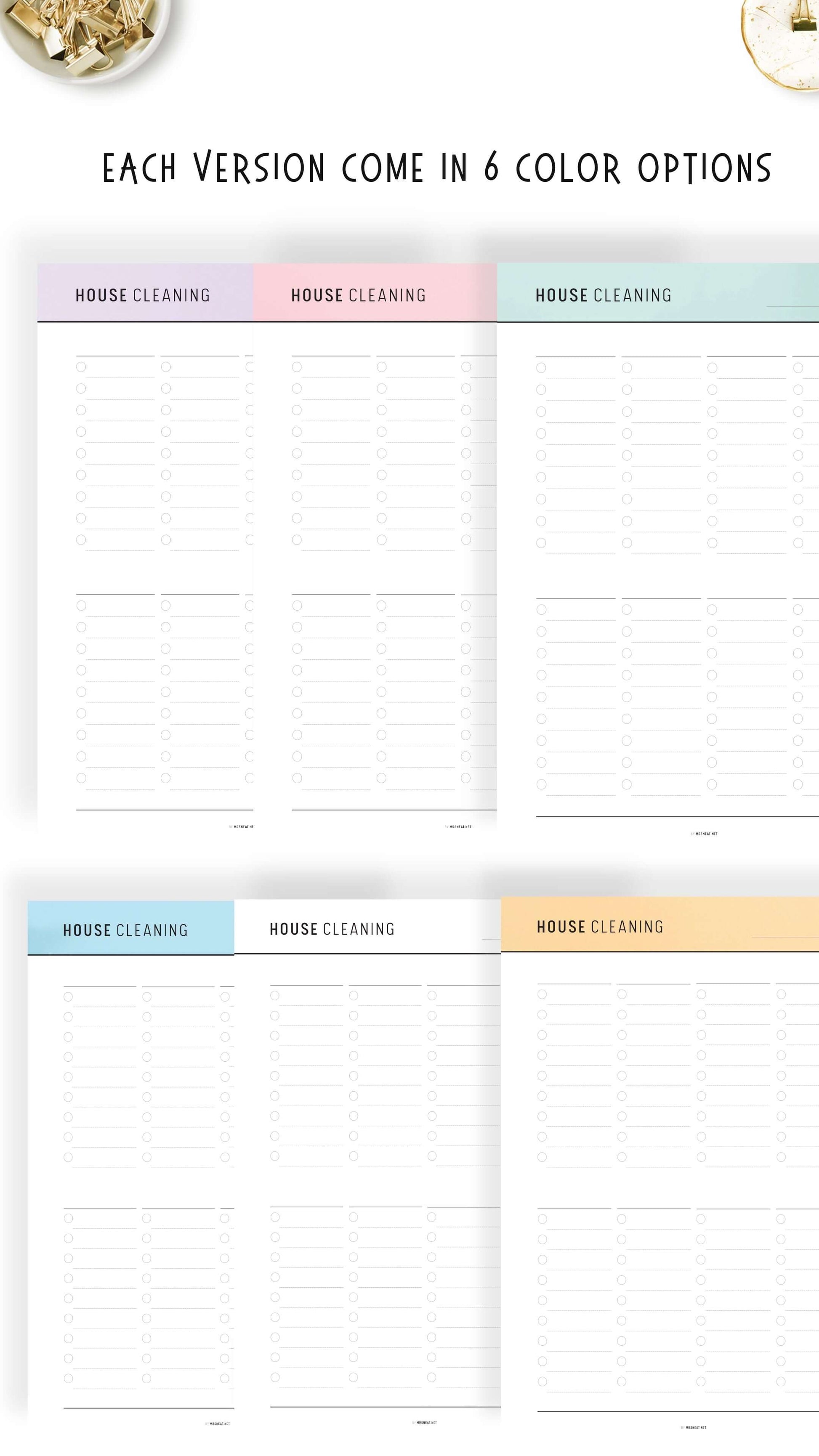 6 pastel colors House Cleaning Checklist Printable