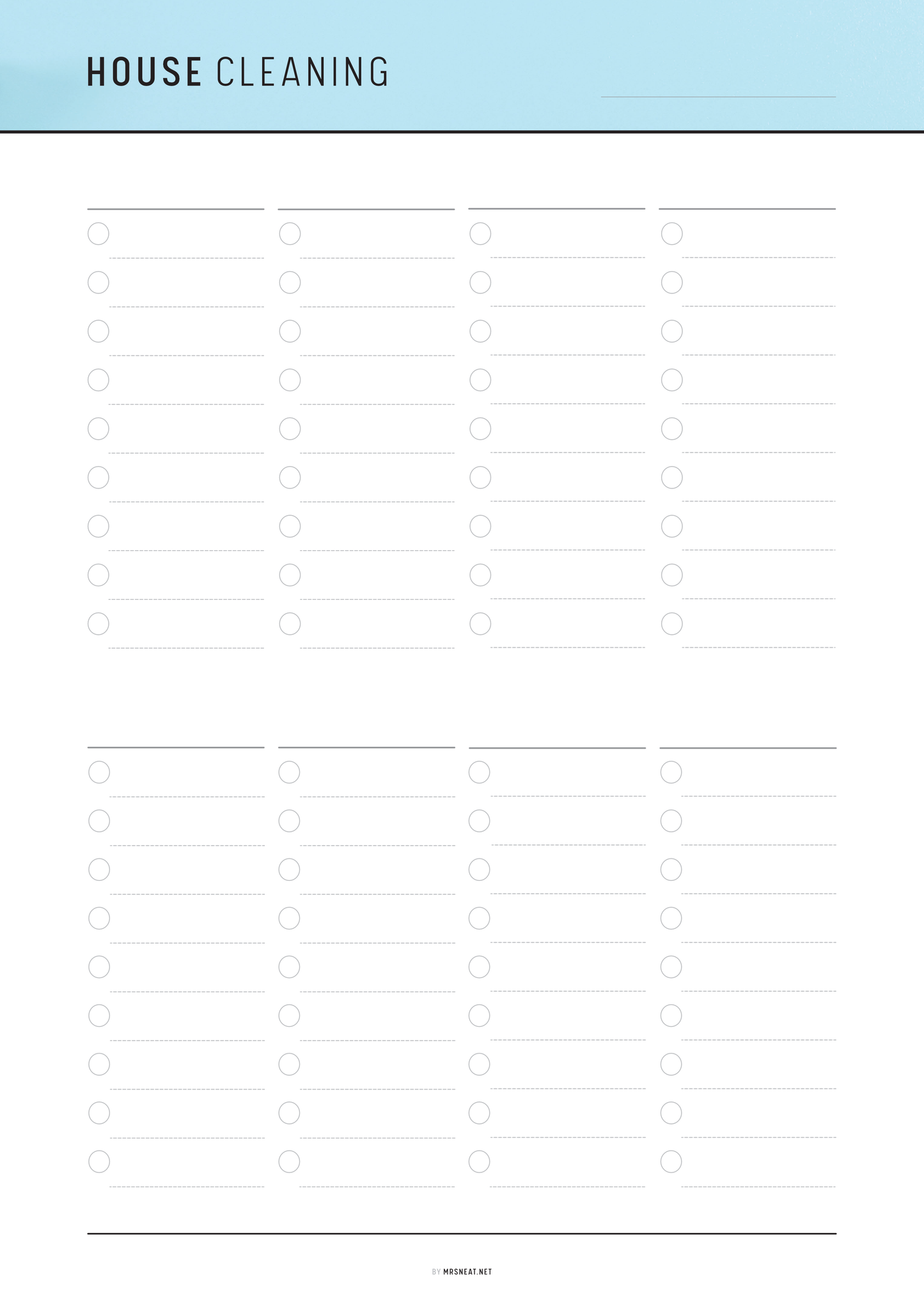 Blank house cleaning checklist with checkboxes on a white background