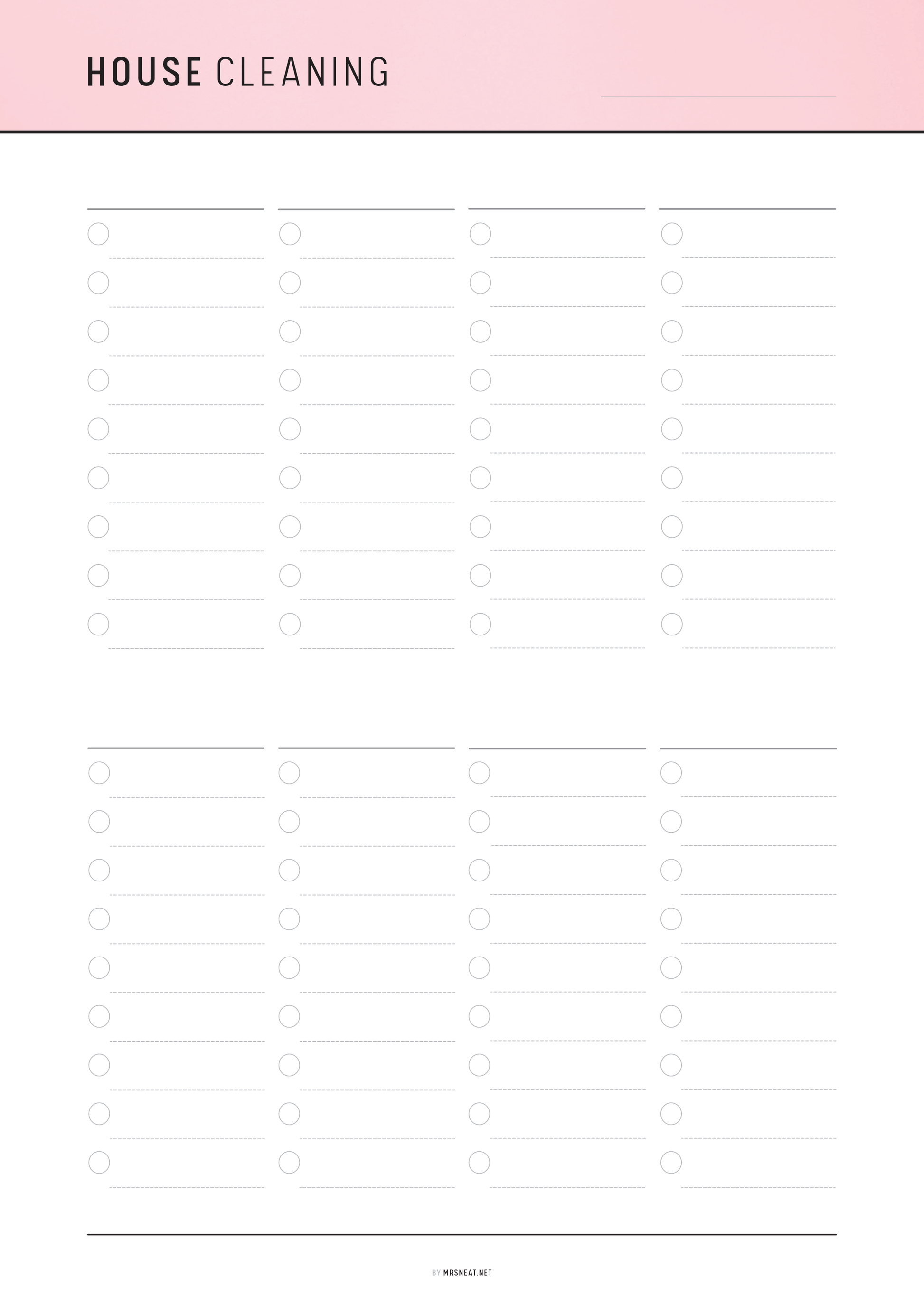 House cleaning checklist with a pink header on a white background