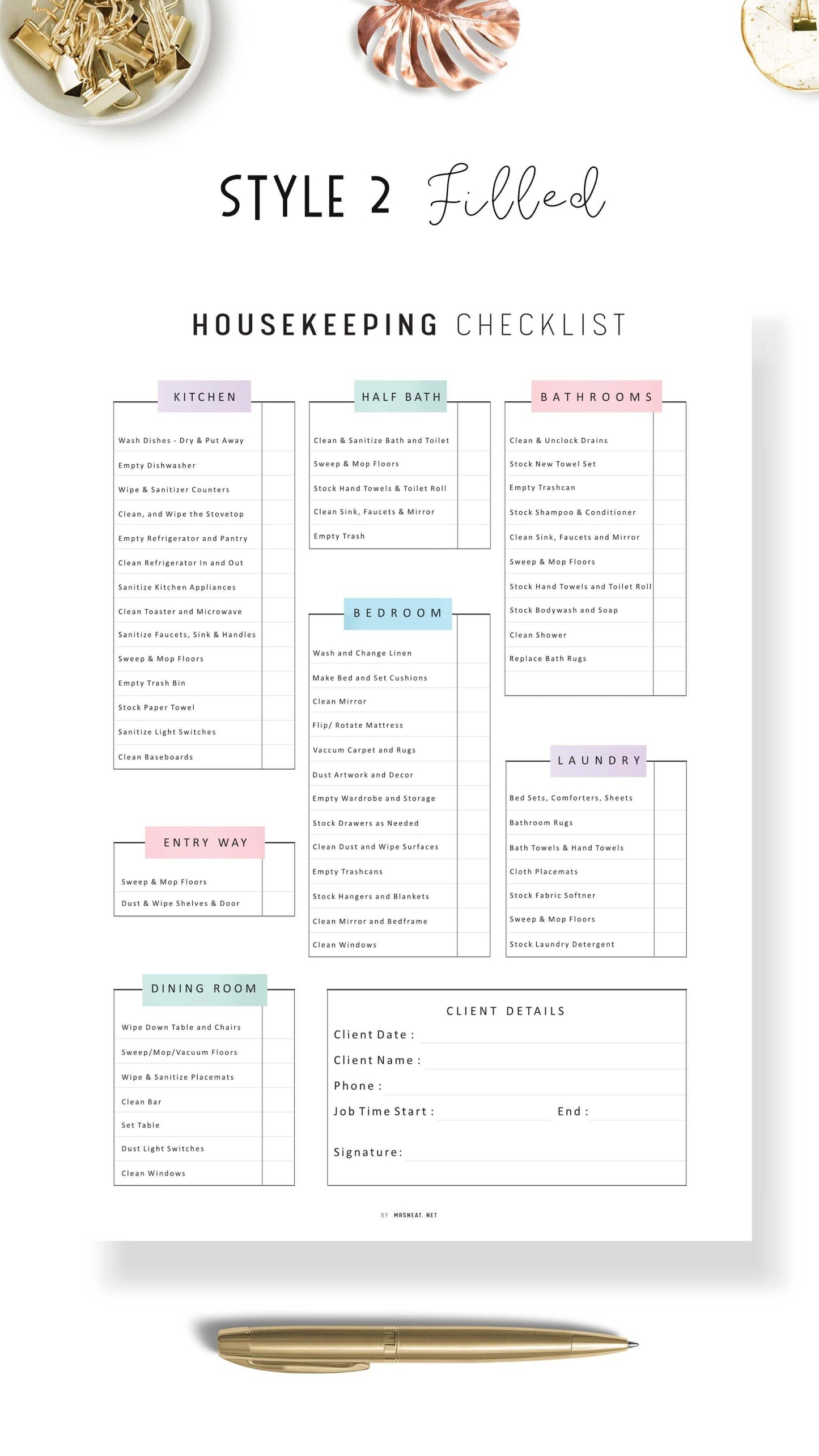 Airbnb Cleaning Checklist Template Printable, Housekeeping Checklist Planner, A4, A5, Letter, Half Letter, Colorful Page, Digital Planner, 3 versions, PDF