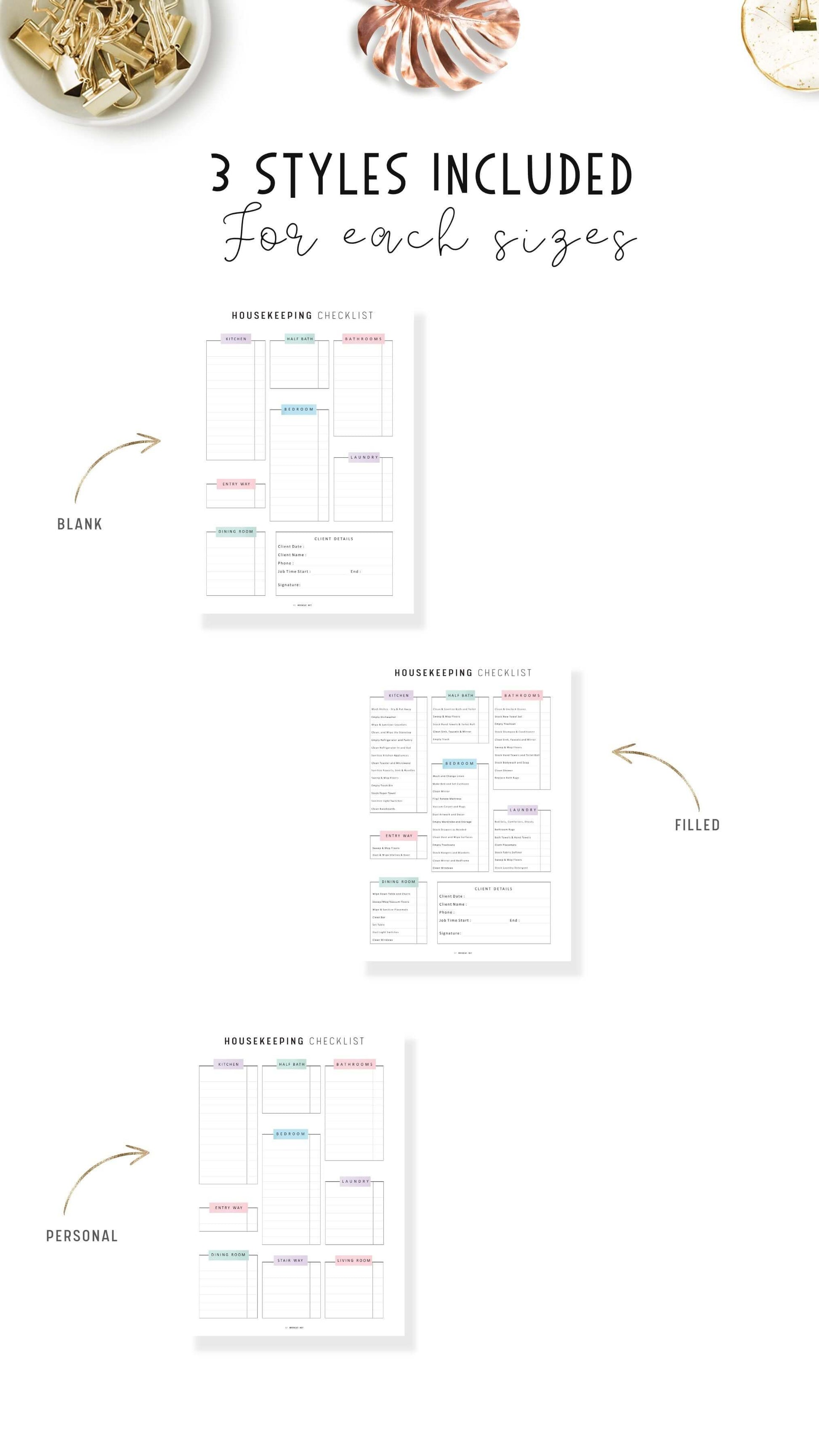 Airbnb Cleaning Checklist Template Printable, Housekeeping Checklist Planner, A4, A5, Letter, Half Letter, Colorful Page, Digital Planner, 3 versions, PDF