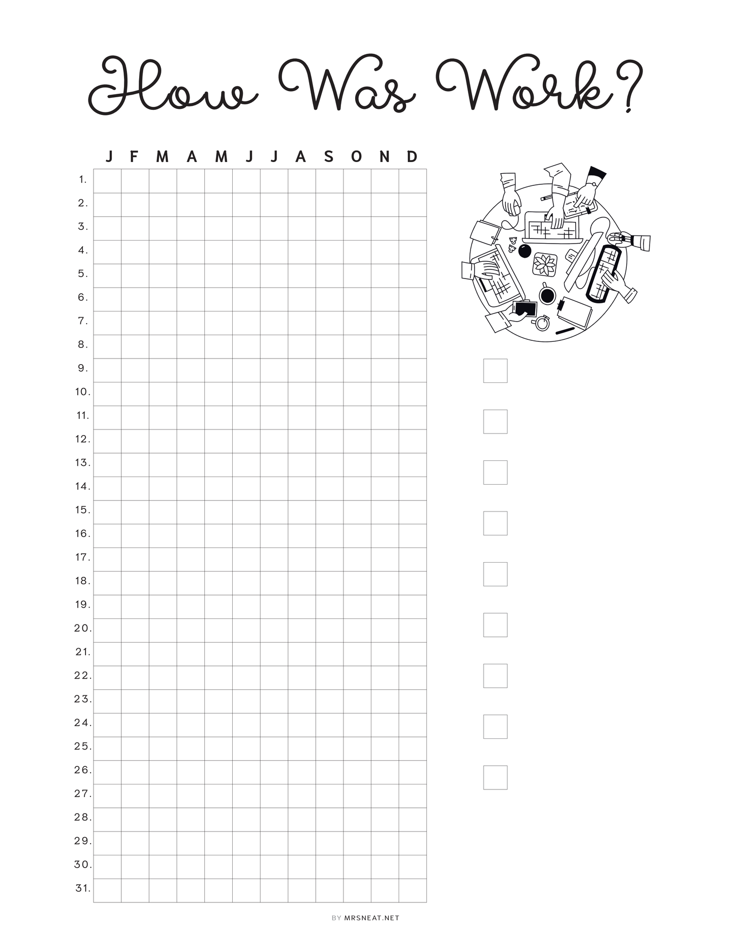 How Was Work Tracker , PRINTABLE Journal Page, Planner Page, Yearly Tracker, Track Work, Work Tracker, Mood Tracker, Feelings Tracker, Instant Download, Digital Planner, Printable Planner