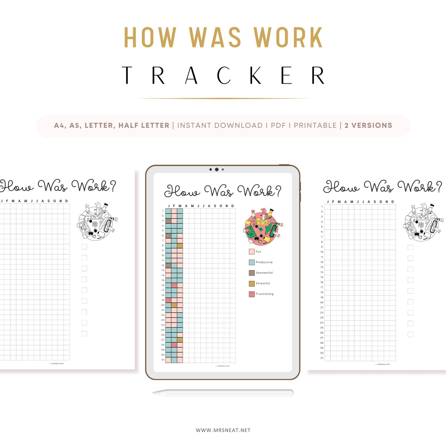 How Was Work Tracker , PRINTABLE Journal Page, Planner Page, Yearly Tracker, Track Work, Work Tracker, Mood Tracker, Feelings Tracker, Instant Download, Digital Planner, Printable Planner