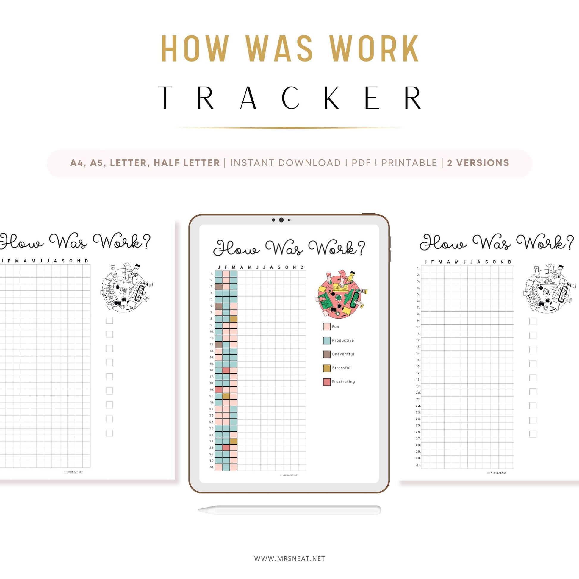 How Was Work Tracker , PRINTABLE Journal Page, Planner Page, Yearly Tracker, Track Work, Work Tracker, Mood Tracker, Feelings Tracker, Instant Download, Digital Planner, Printable Planner