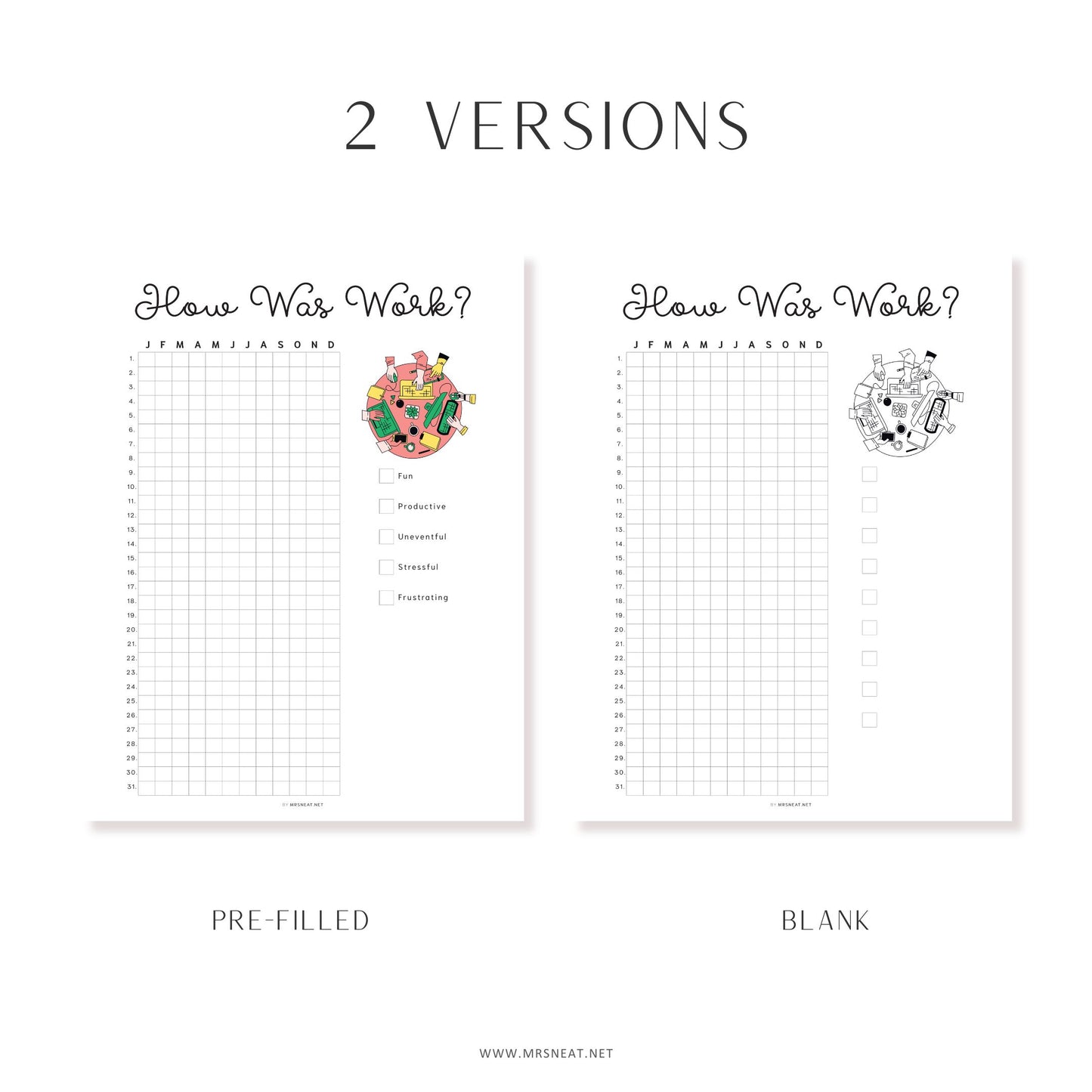 How Was Work Tracker , PRINTABLE Journal Page, Planner Page, Yearly Tracker, Track Work, Work Tracker, Mood Tracker, Feelings Tracker, Instant Download, Digital Planner, Printable Planner