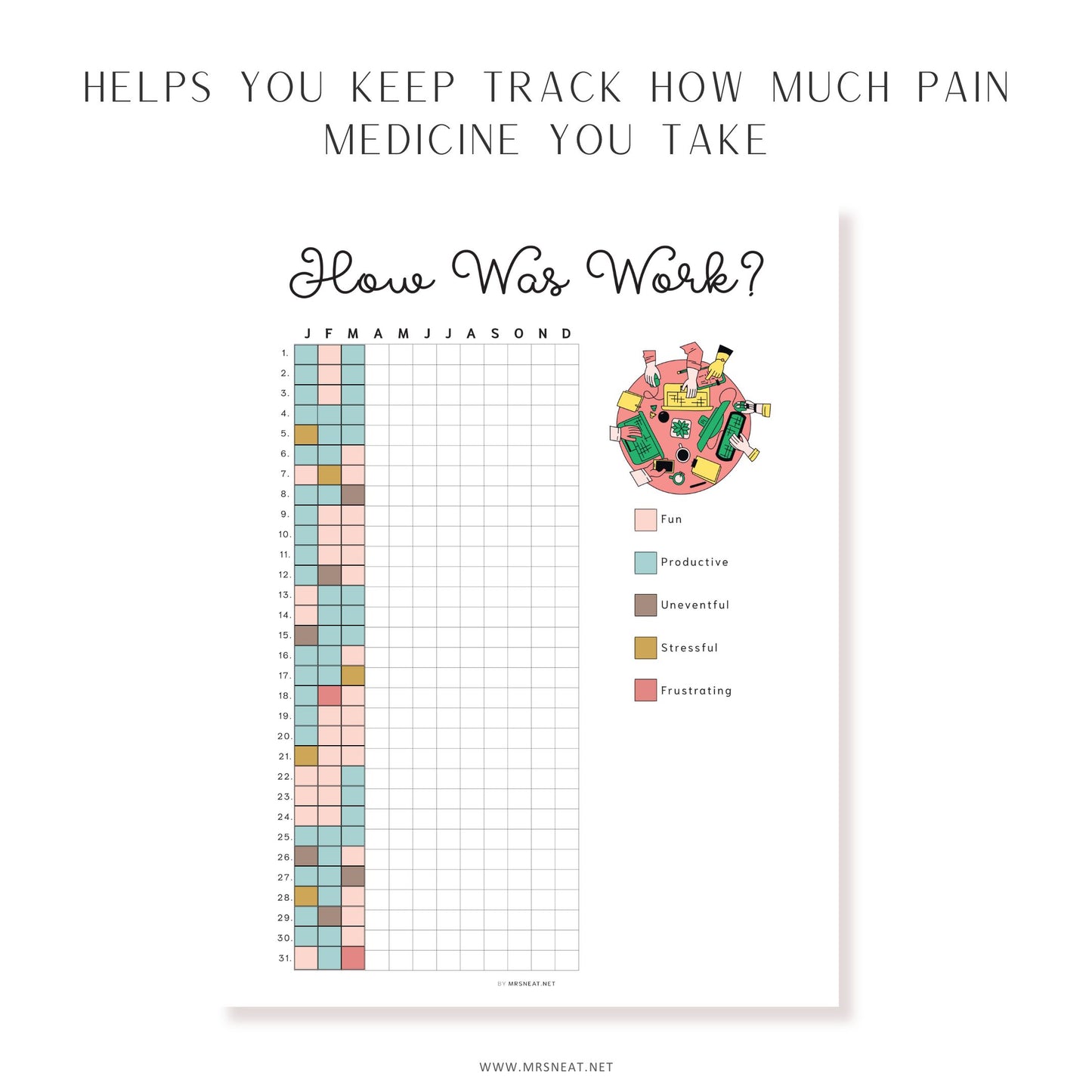 How Was Work Tracker , PRINTABLE Journal Page, Planner Page, Yearly Tracker, Track Work, Work Tracker, Mood Tracker, Feelings Tracker, Instant Download, Digital Planner, Printable Planner