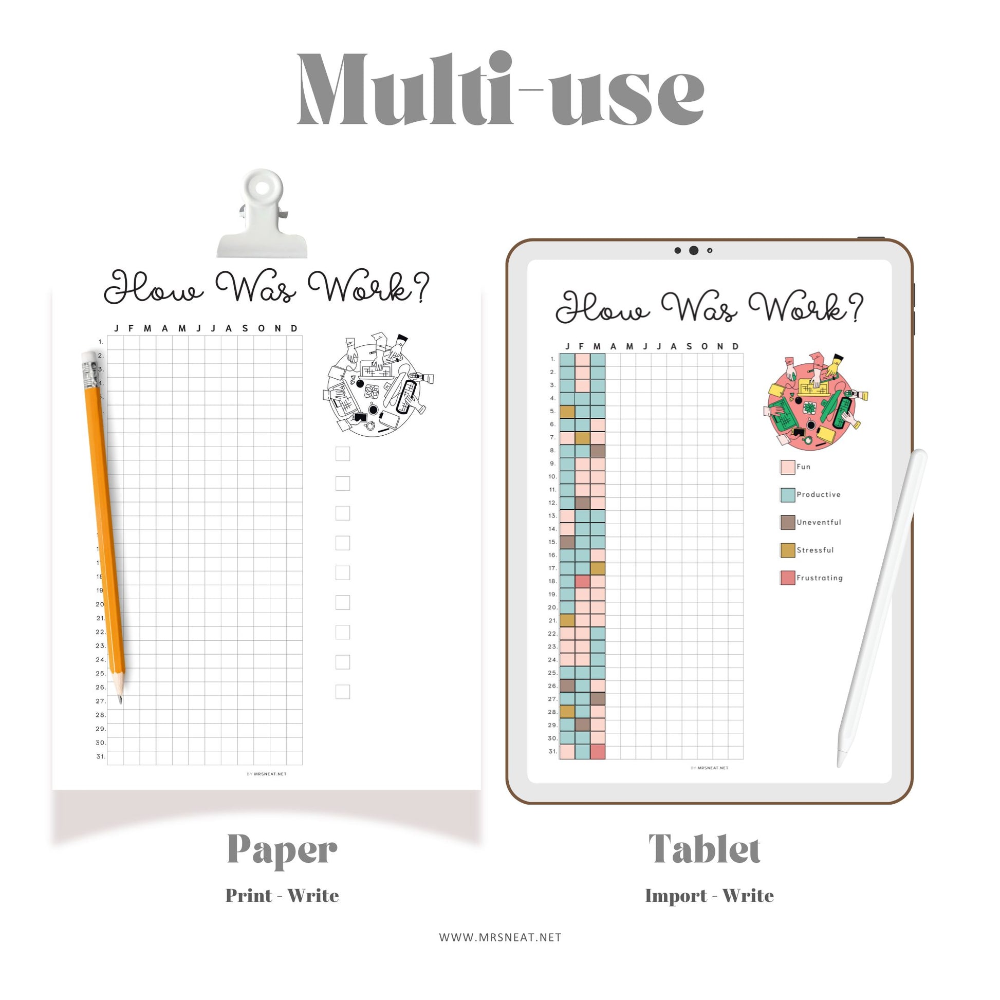 How Was Work Tracker , PRINTABLE Journal Page, Planner Page, Yearly Tracker, Track Work, Work Tracker, Mood Tracker, Feelings Tracker, Instant Download, Digital Planner, Printable Planner