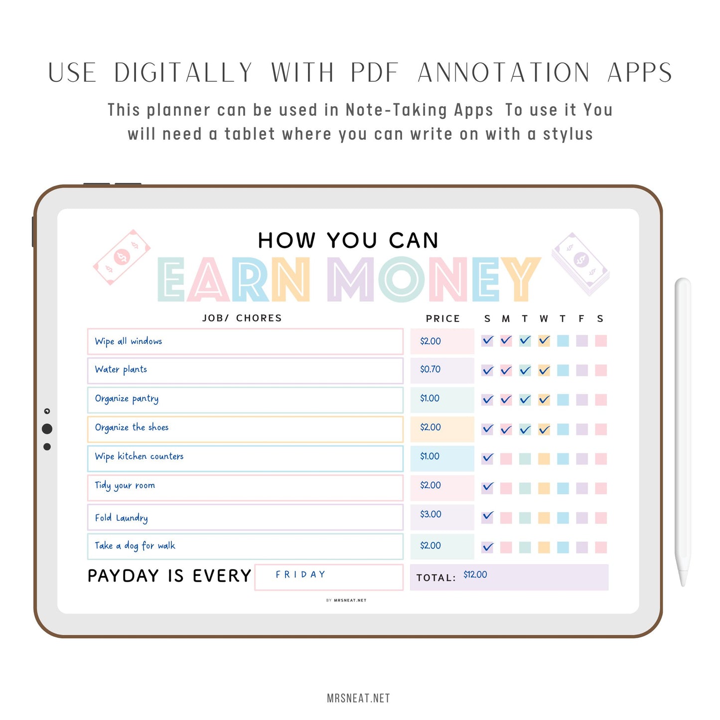 How To Earn Money Chore Chart, Editable Allowance Chore Chart for Kids, Printable Chore Chart for kids, Responsibility chart for kids 5, 2 versions, Prefilled, Blank, Sunday and Monday start, Fillable, Editable, A4, Letter