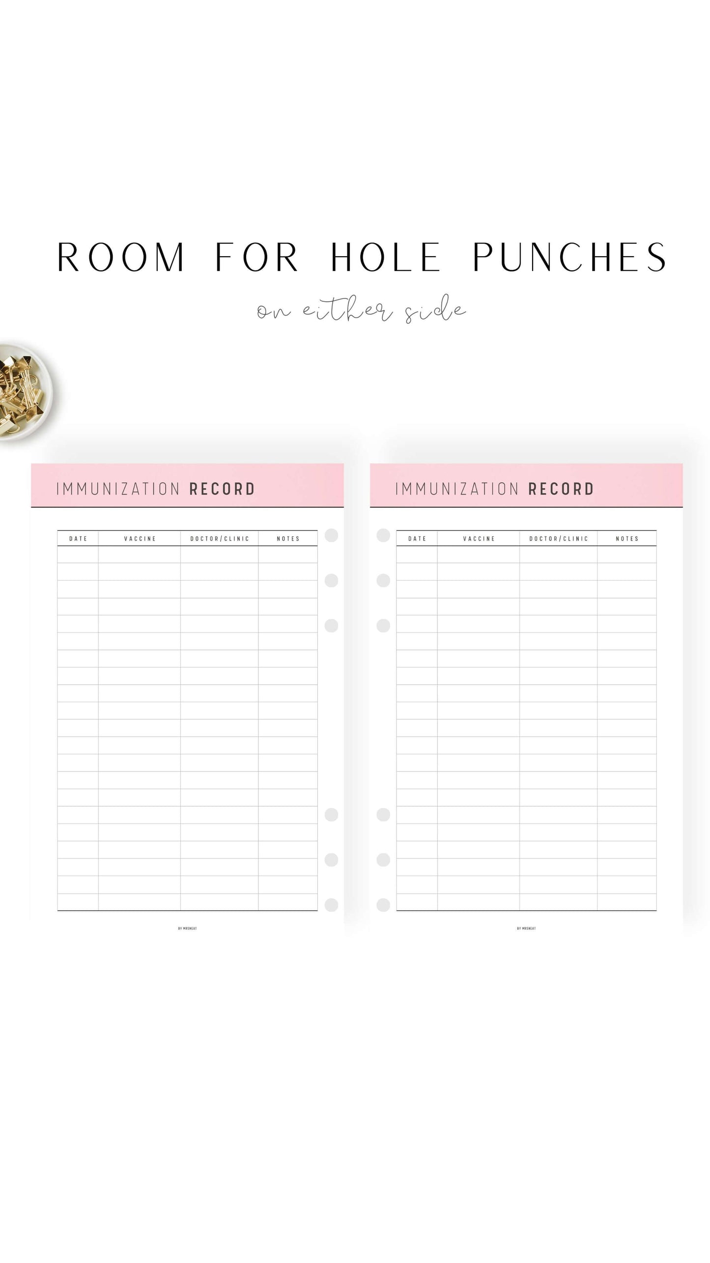 Pink Blush Printable Immunization Record