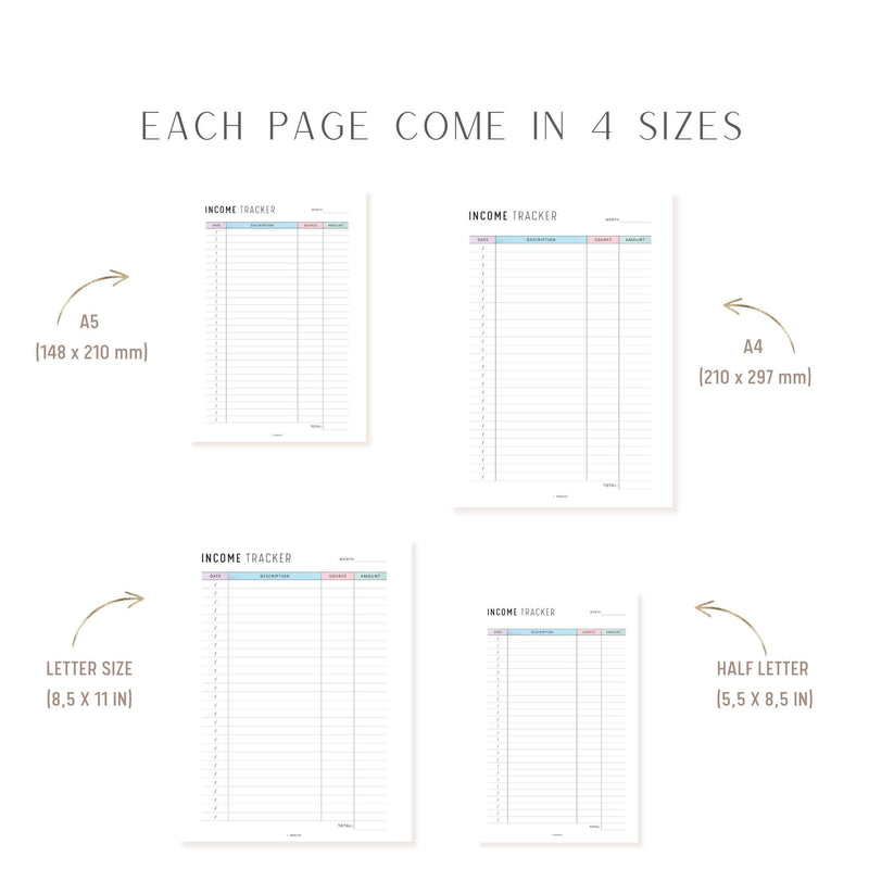 Income Tracker Printable - M439 – mrsneat