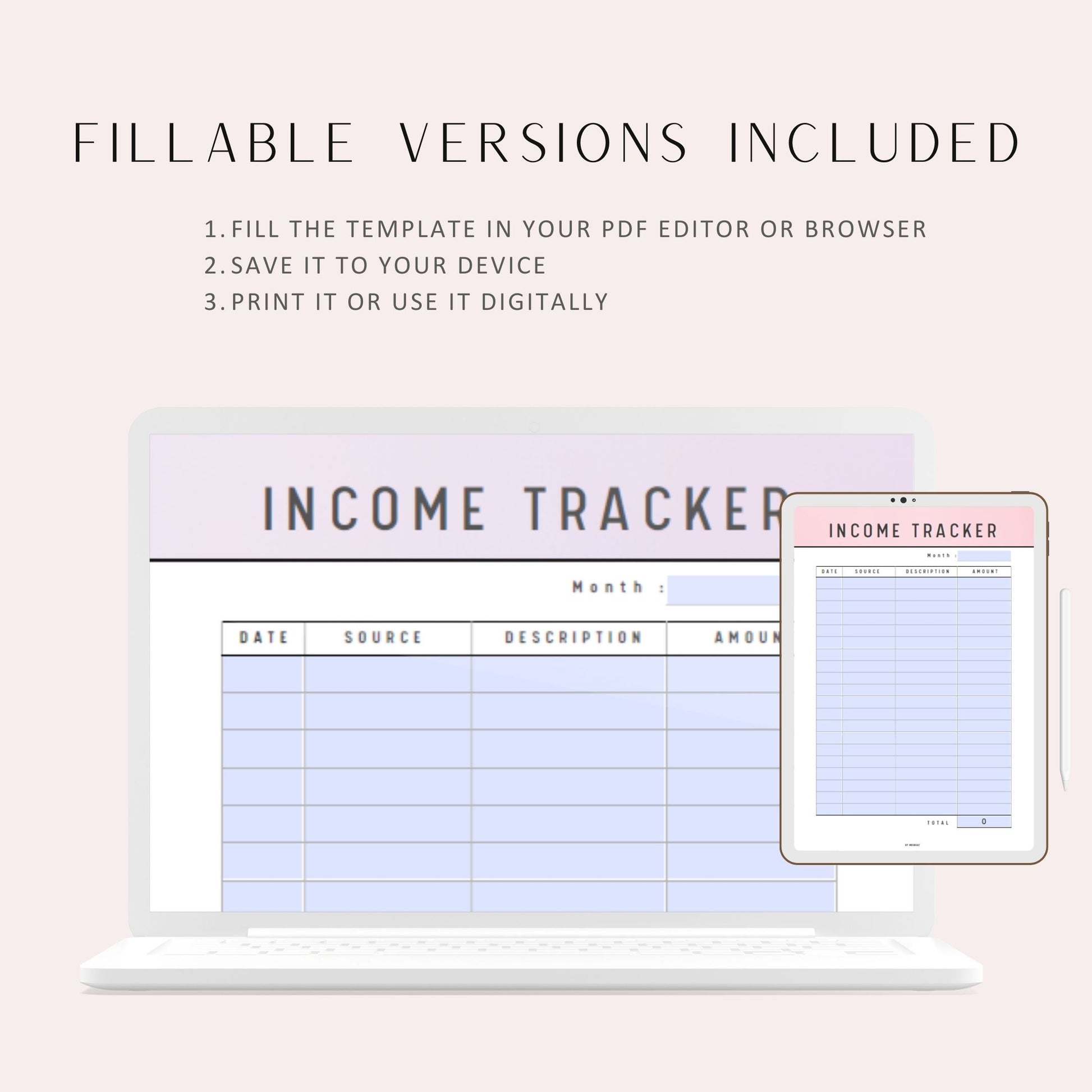 Income Tracker Printable Planner, A4, A5, Letter, Yellow Planner, Purple Planner, Pink Planner, Green Planner, Blue Planner, PDF Fillable, Printable Planner