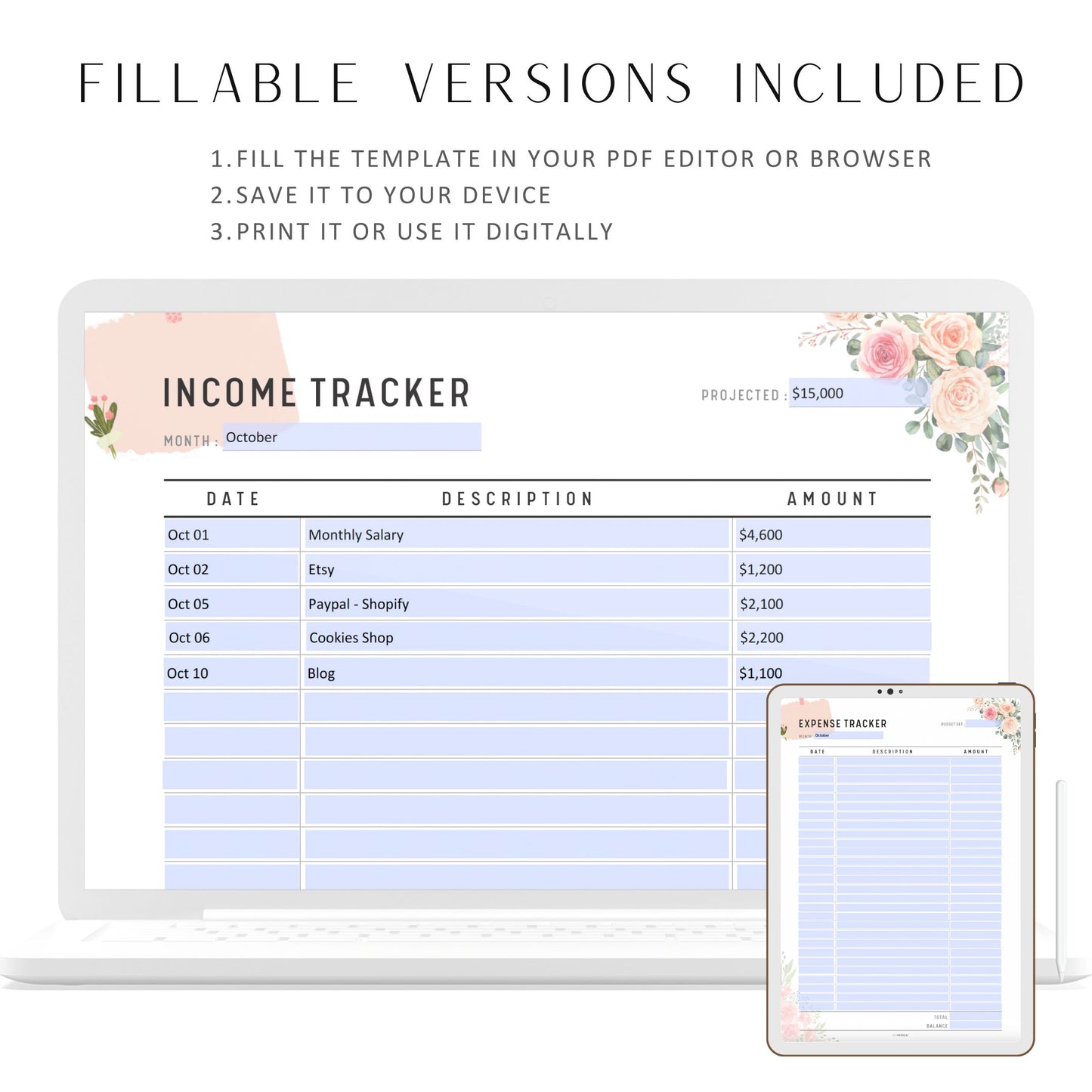 Income Expenses Tracker Printable