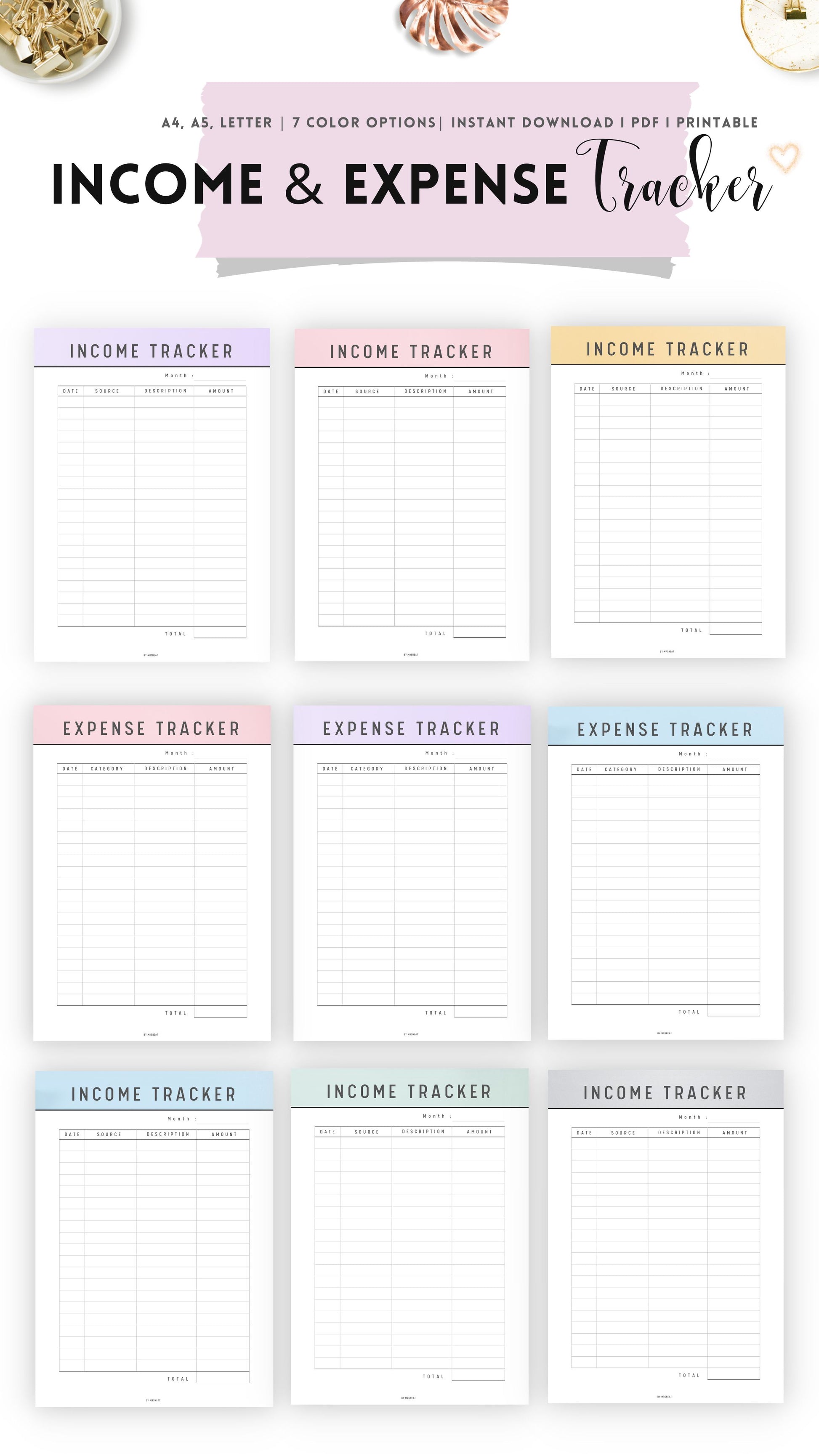 Colorful Income and Expense Tracker Template Printable