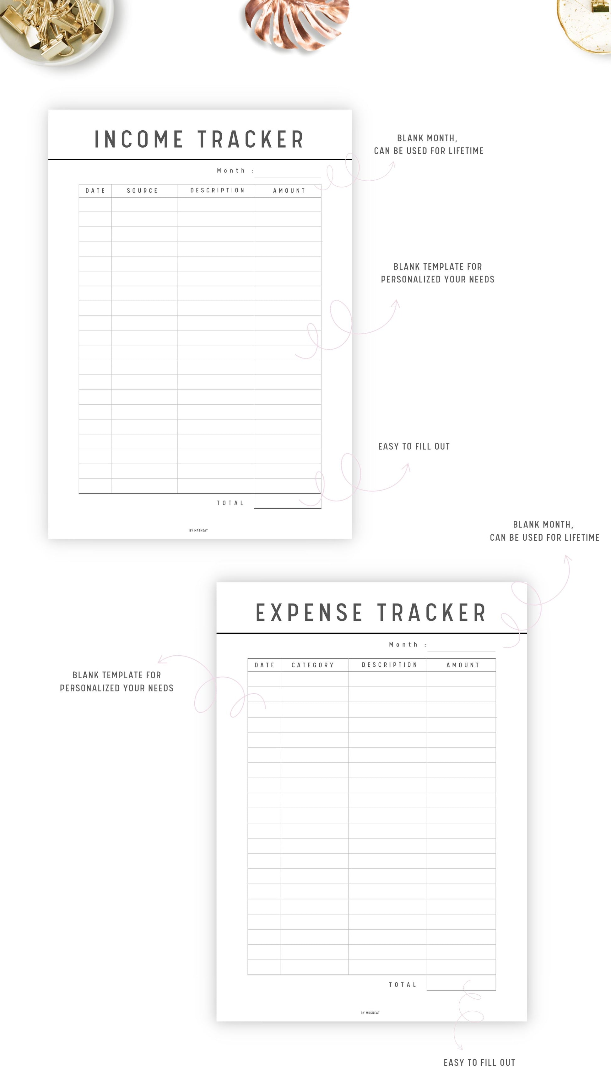 Neutral Income and Expense Tracker Template Printable