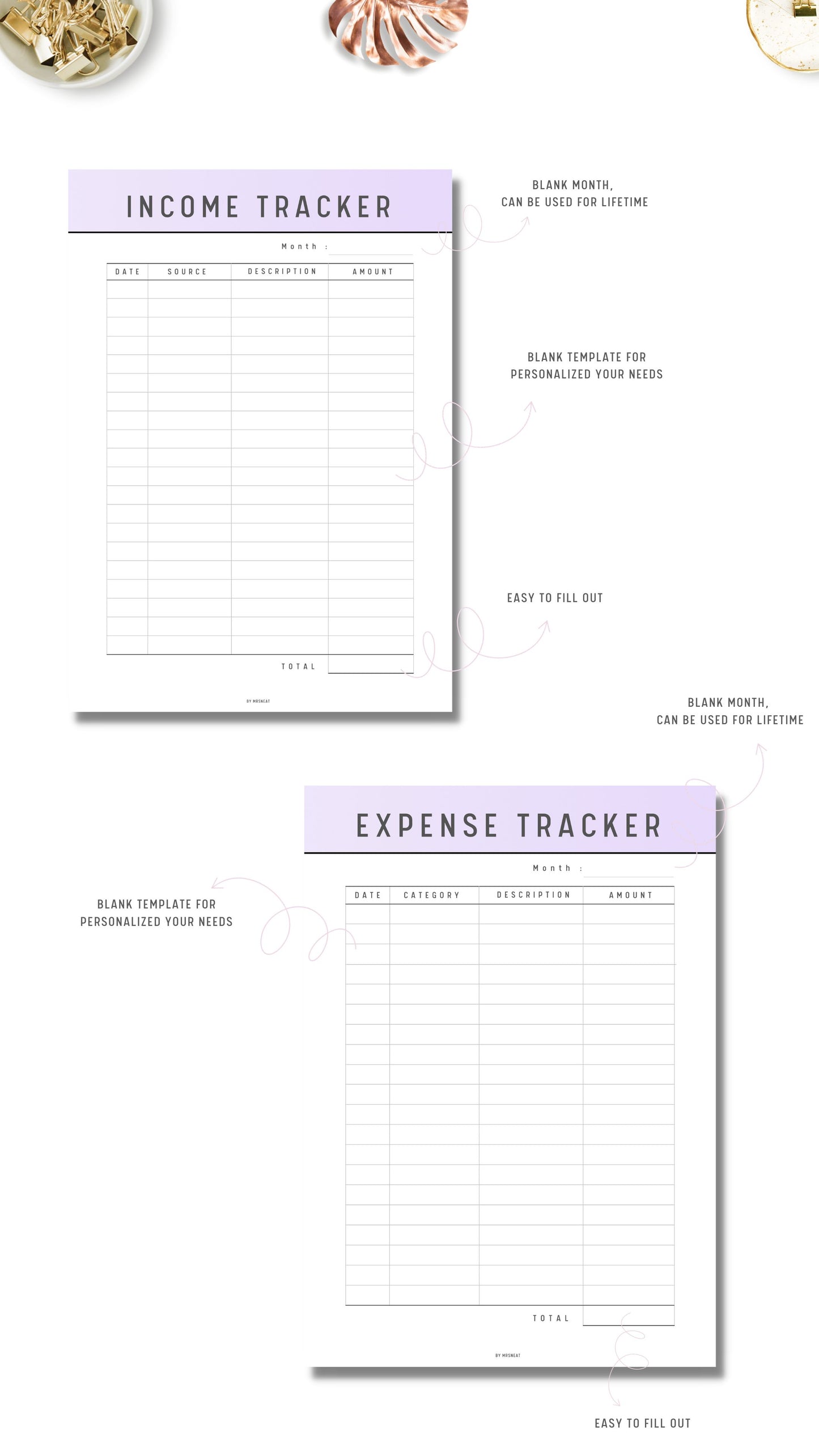 Purple Income and Expense Tracker Template Printable