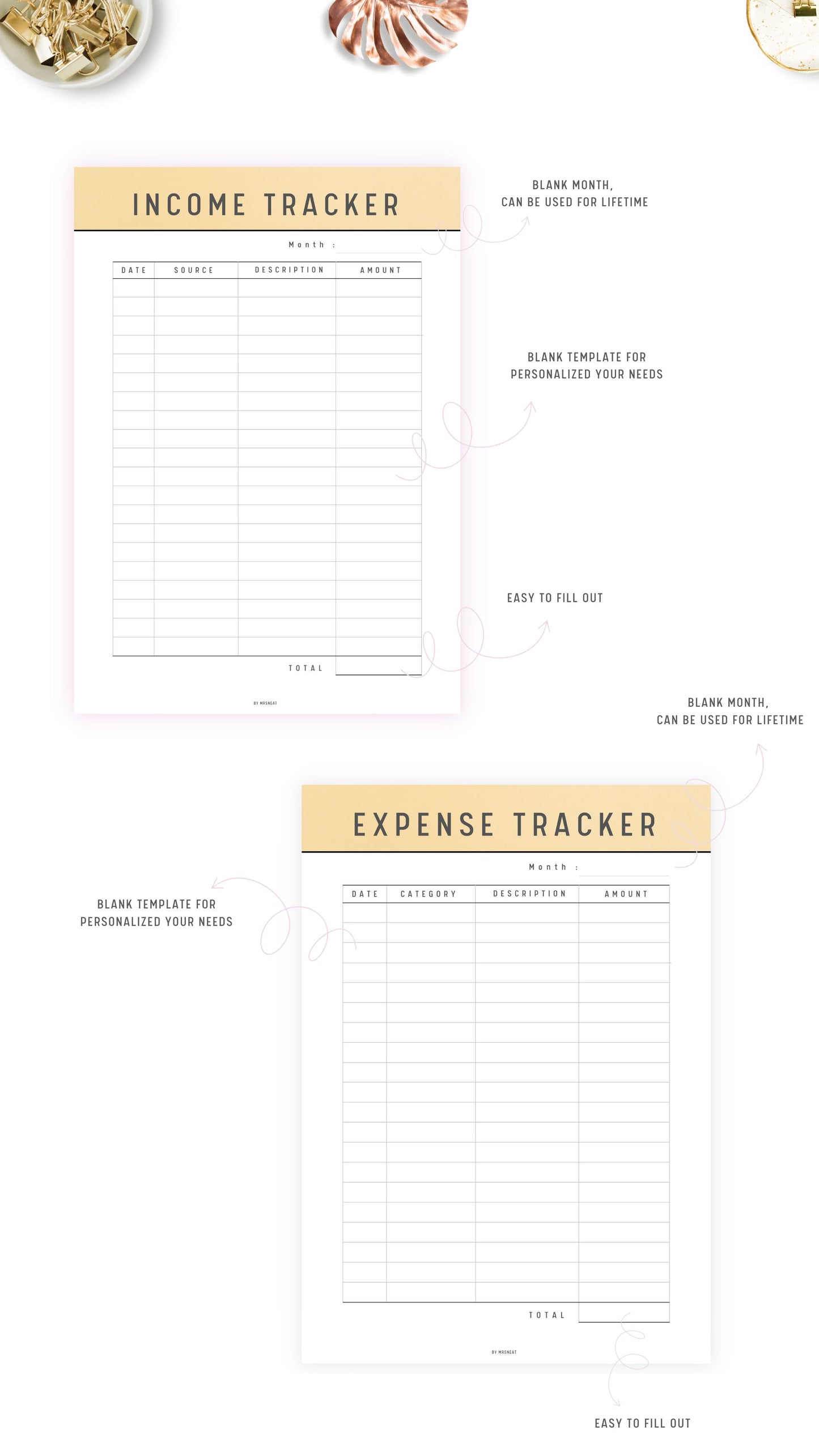 Yellow Income and Expense Tracker Template Printable