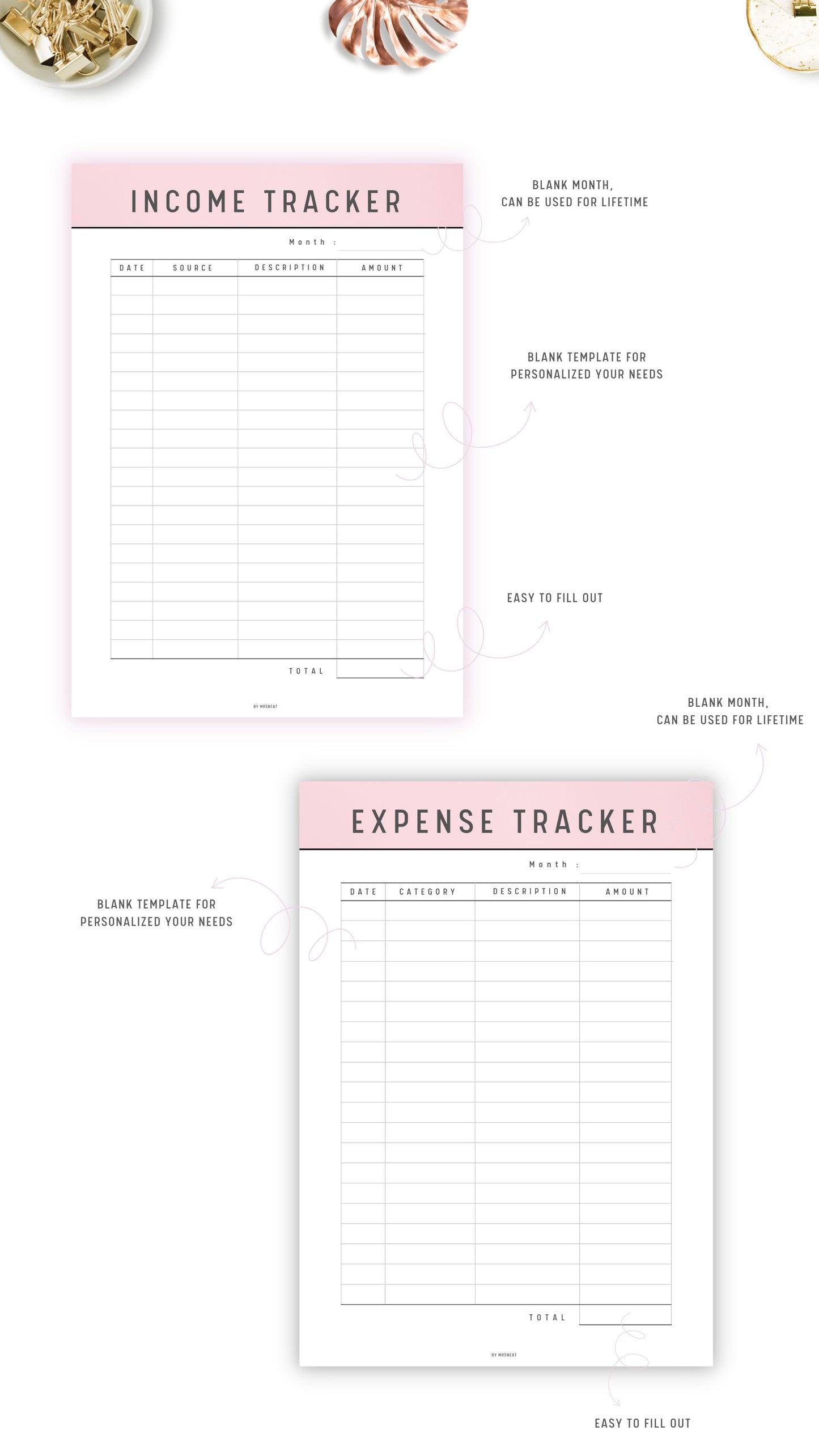 Pink Income and Expense Tracker Template Printable