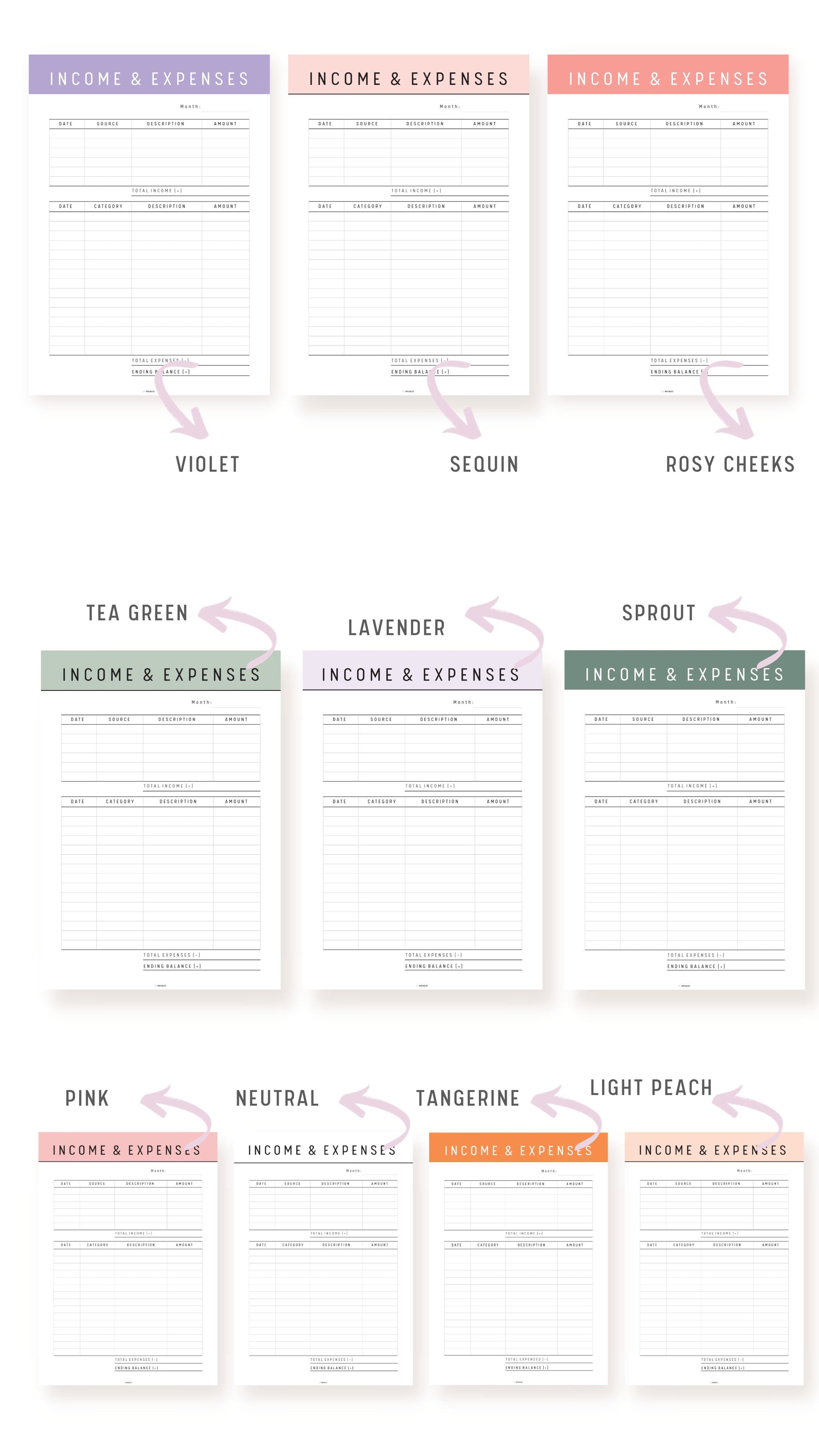 Colorful Income and Expenses Tracker Template Printable