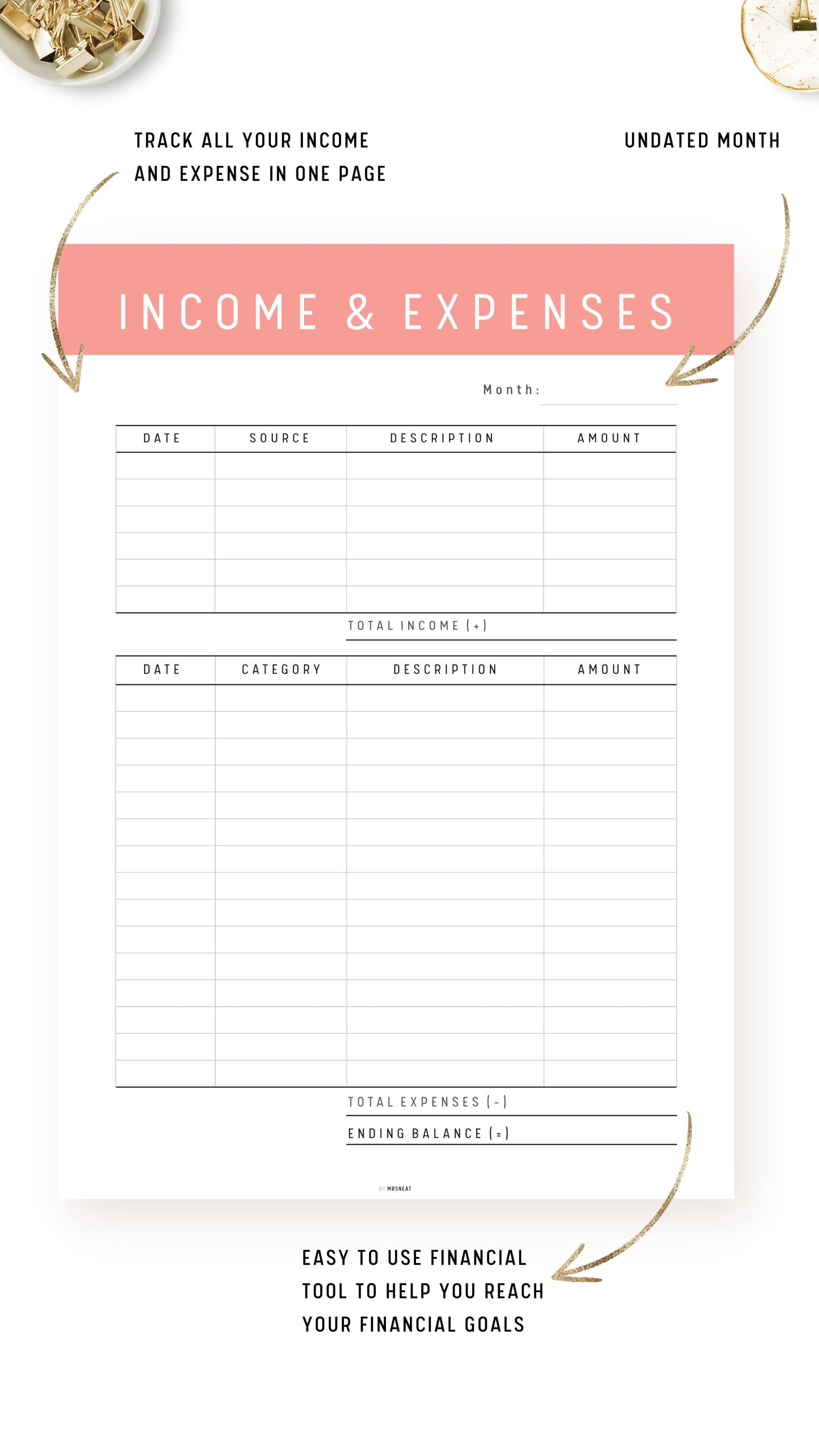 Rosy Cheeks Income and Expenses Tracker Template Printable