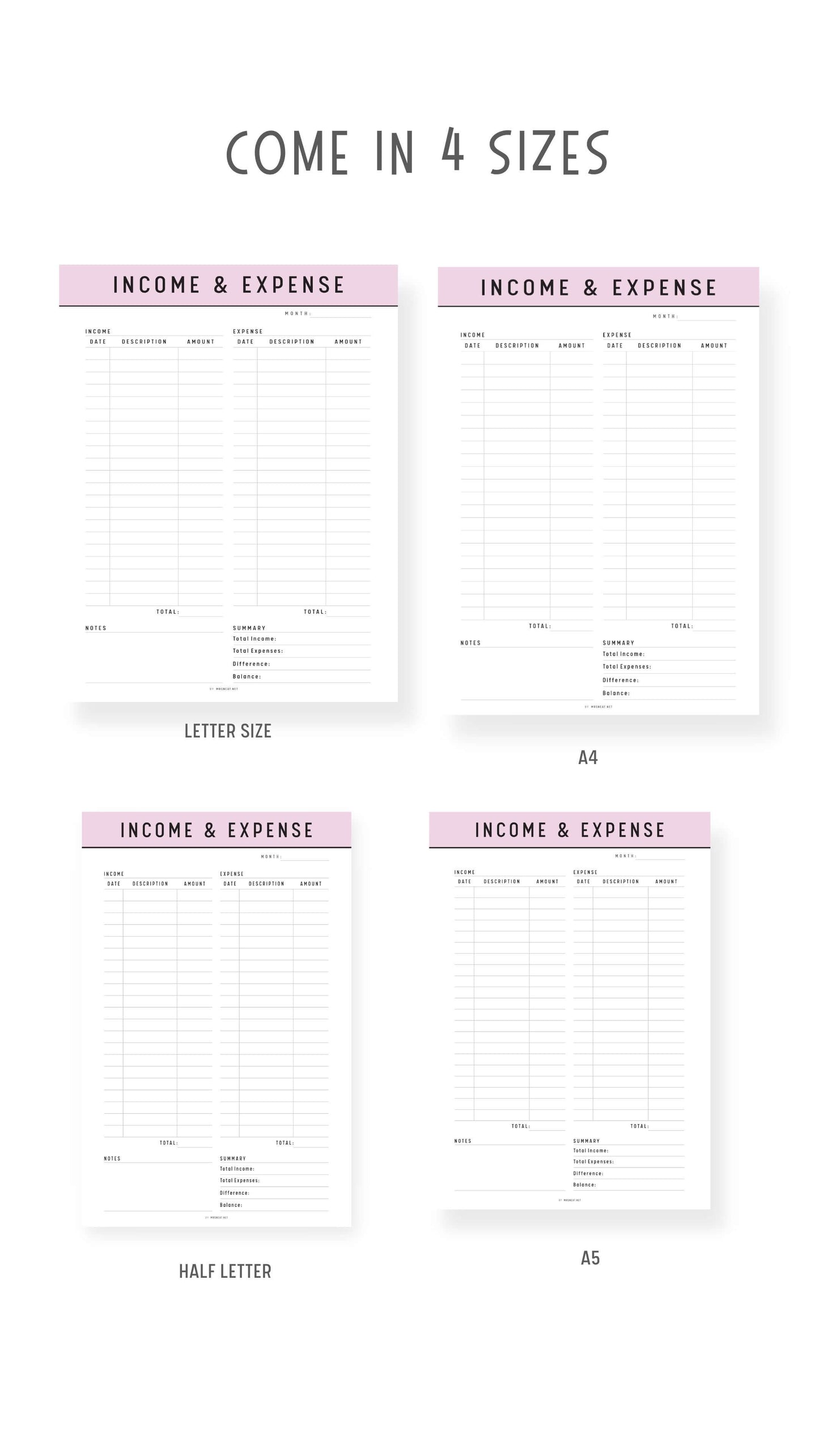 Income and Expense Tracker on One Page