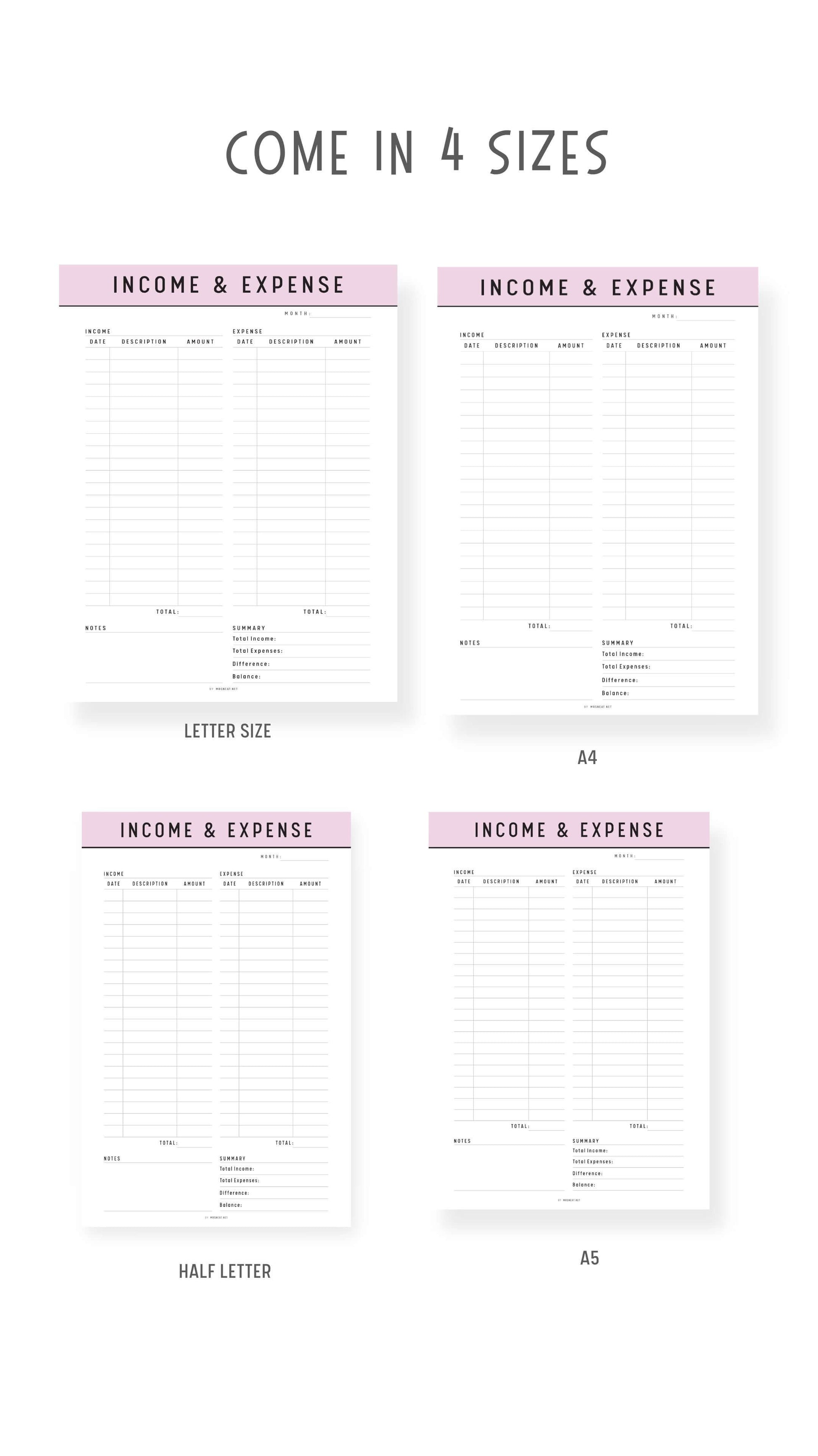 Income and Expense Tracker on One Page