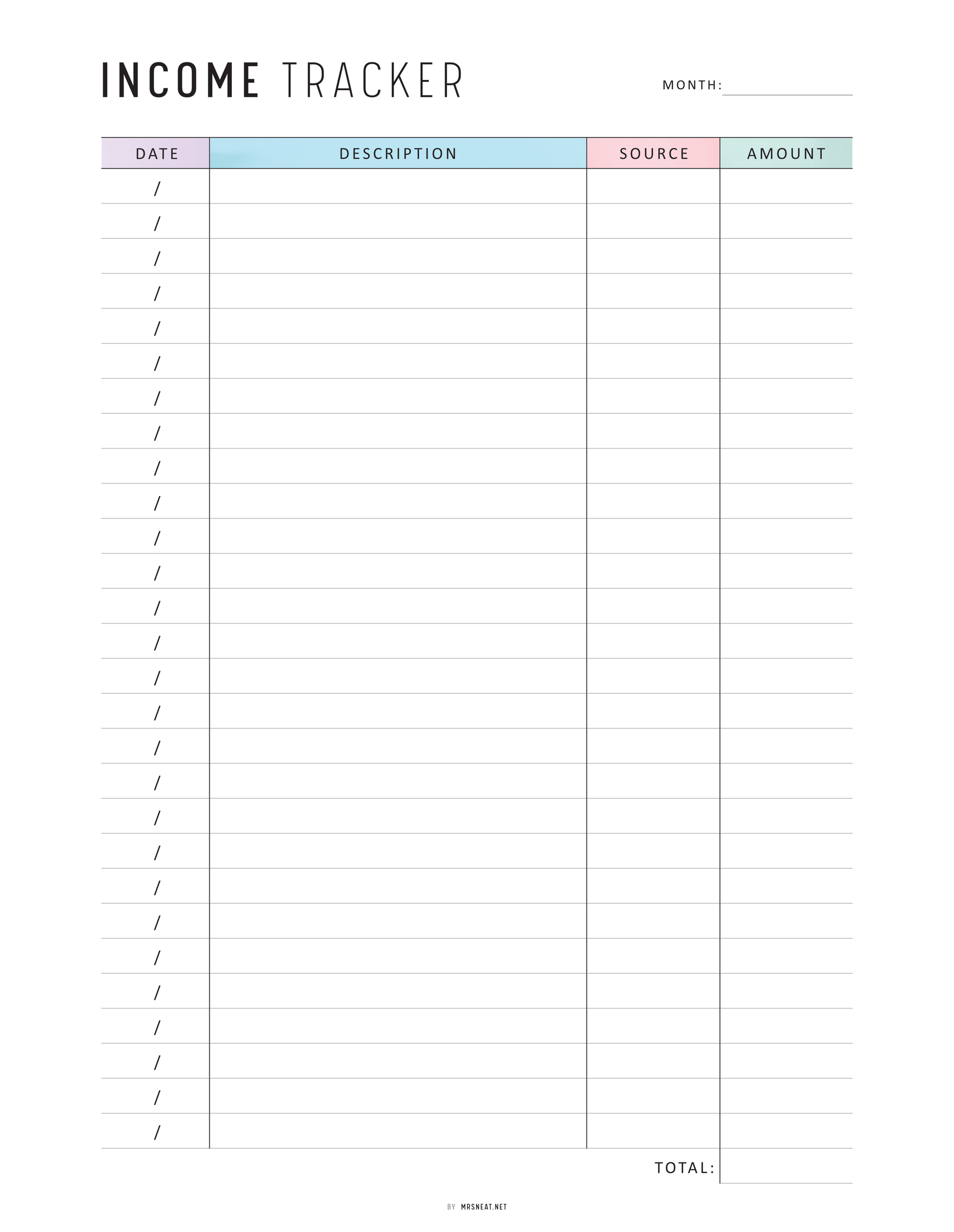 Income Tracker Printable, A4, A5, Letter, Half Letter, Digital Income Tracker, Neutral & Colorful Page