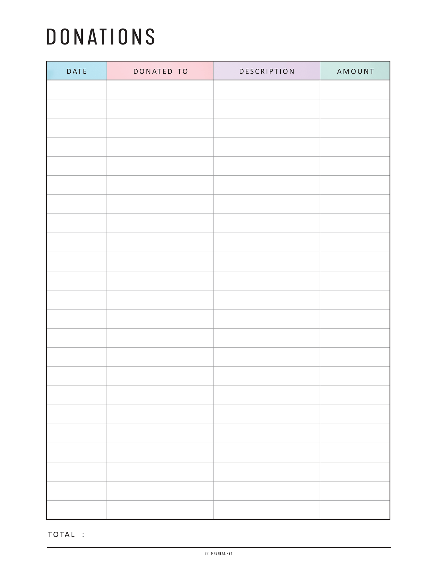 Donation Tracker Printable M450 Mrsneat